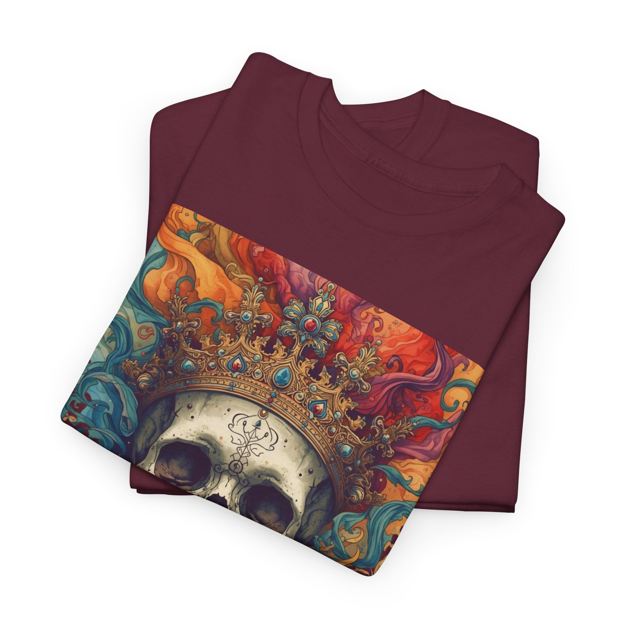 Skull King T-Shirt — Colorful Crowned Skull Graphic Tee for Rock, Gothic & Halloween