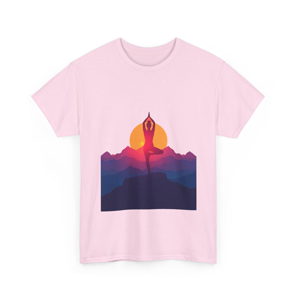 Yoga Sunset Tee — Mountain Sunrise Meditation Graphic T-Shirt