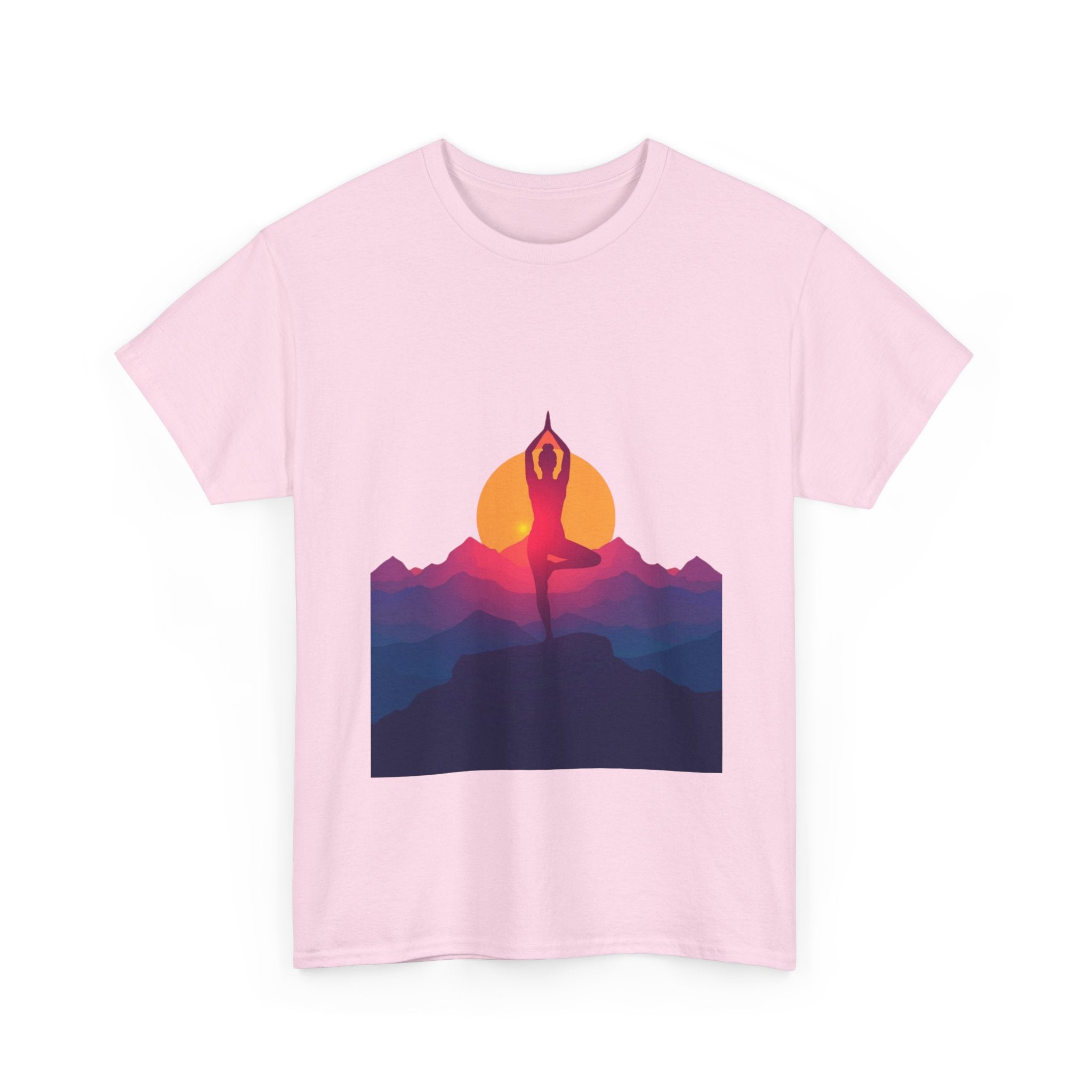 Yoga Sunset Tee — Mountain Sunrise Meditation Graphic T-Shirt