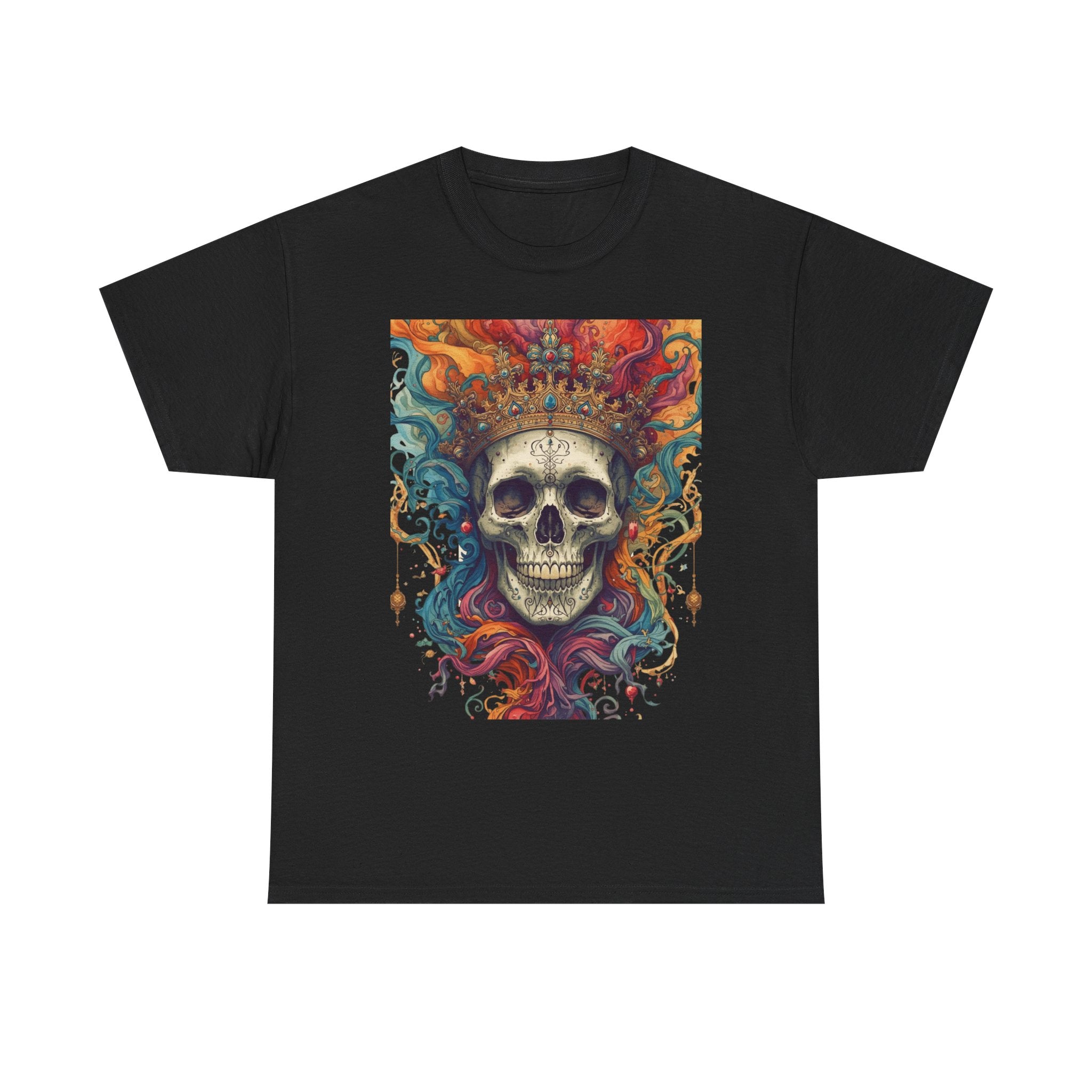 Skull King T-Shirt — Colorful Crowned Skull Graphic Tee for Rock, Gothic & Halloween