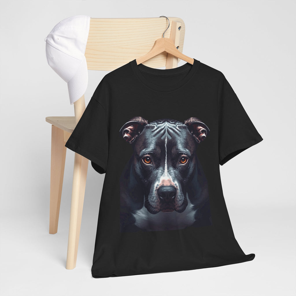 Pitbull Portrait T-Shirt — Realistic Black Dog Face Tee for Dog Lovers