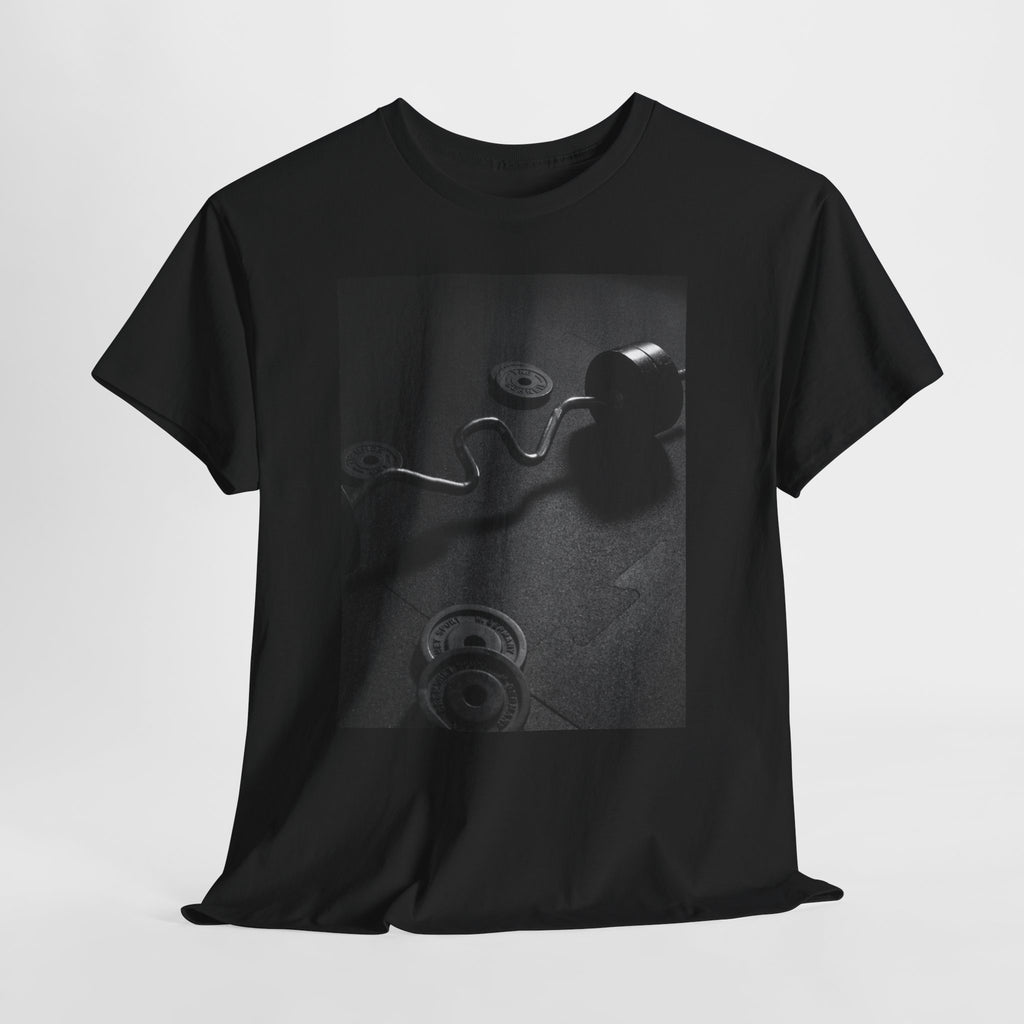 Vintage Gym Weights Photo Tee — Black & White Fitness Graphic Shirt