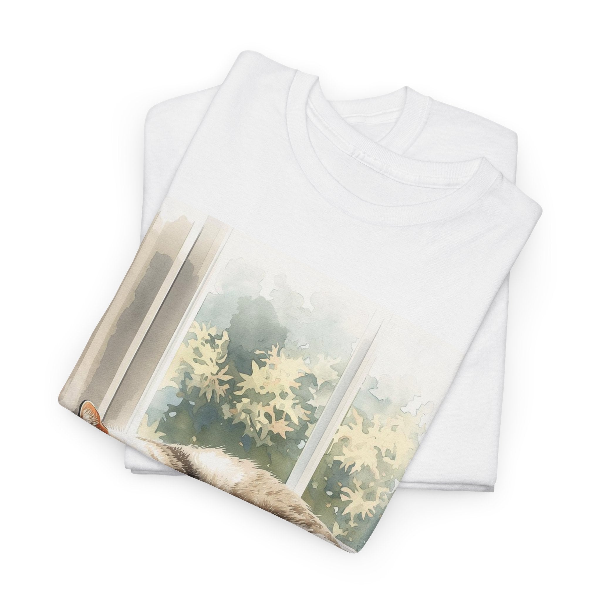 Cat Nap T‑Shirt — Sleeping Tabby by Sunny Window