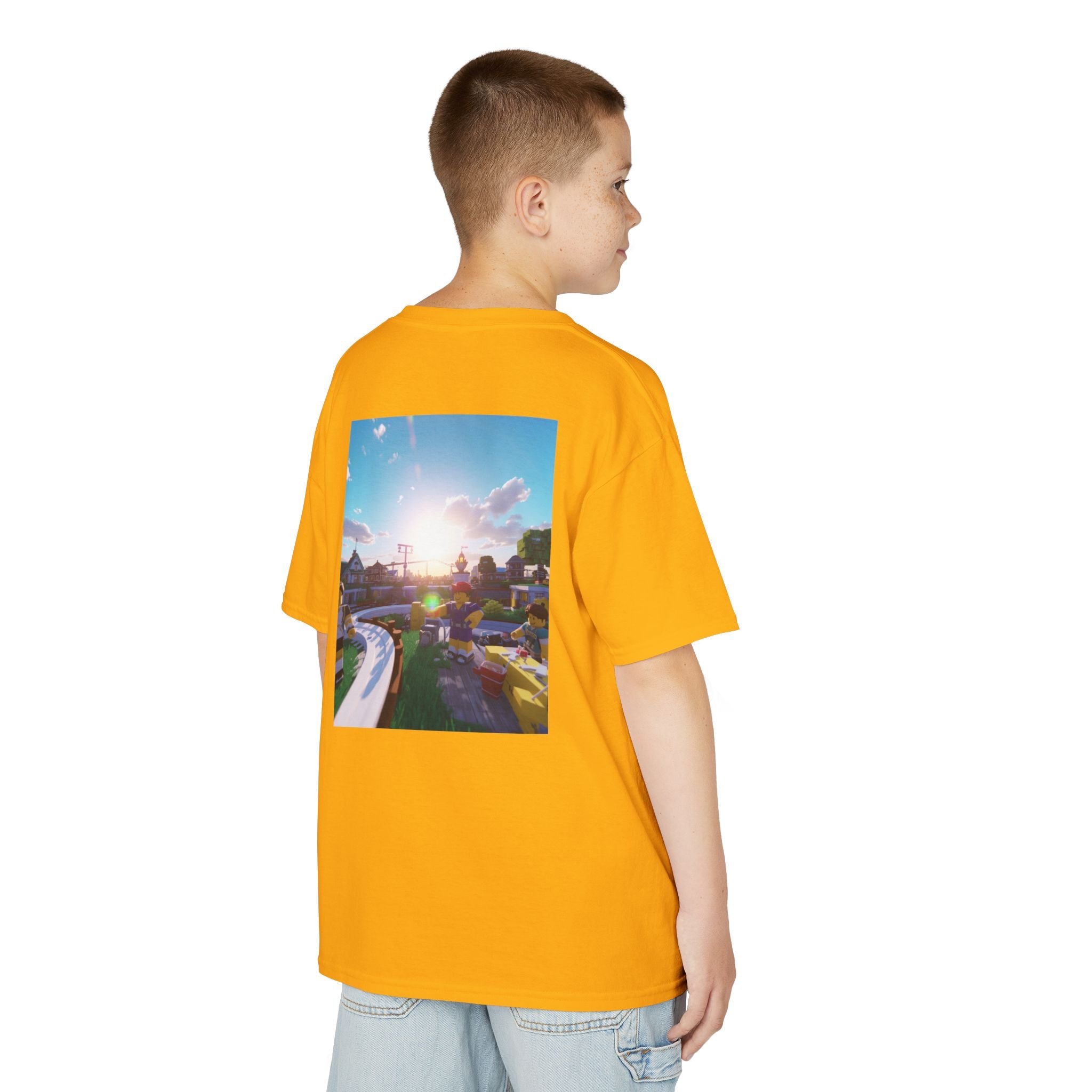 Kids Tee — Colorful Sunset Neighborhood Illustration