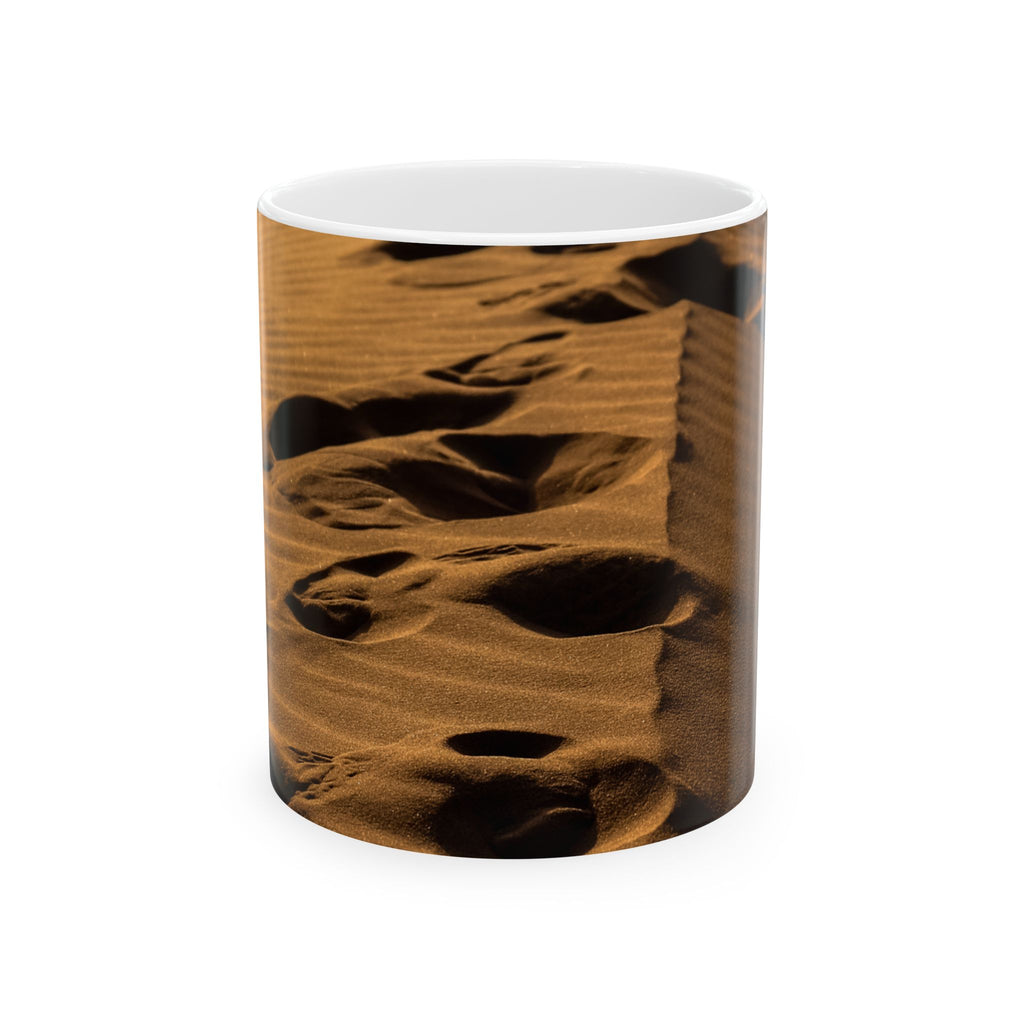 Desert Footprints Ceramic Mug – Sand Dune Photography Coffee Cup (11oz & 15oz)