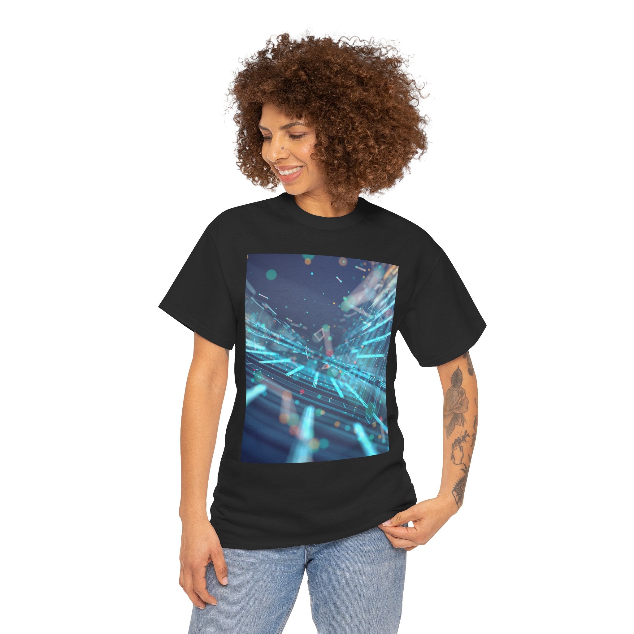 Cyber Grid Tee — Futuristic Neon Tech Graphic T-Shirt