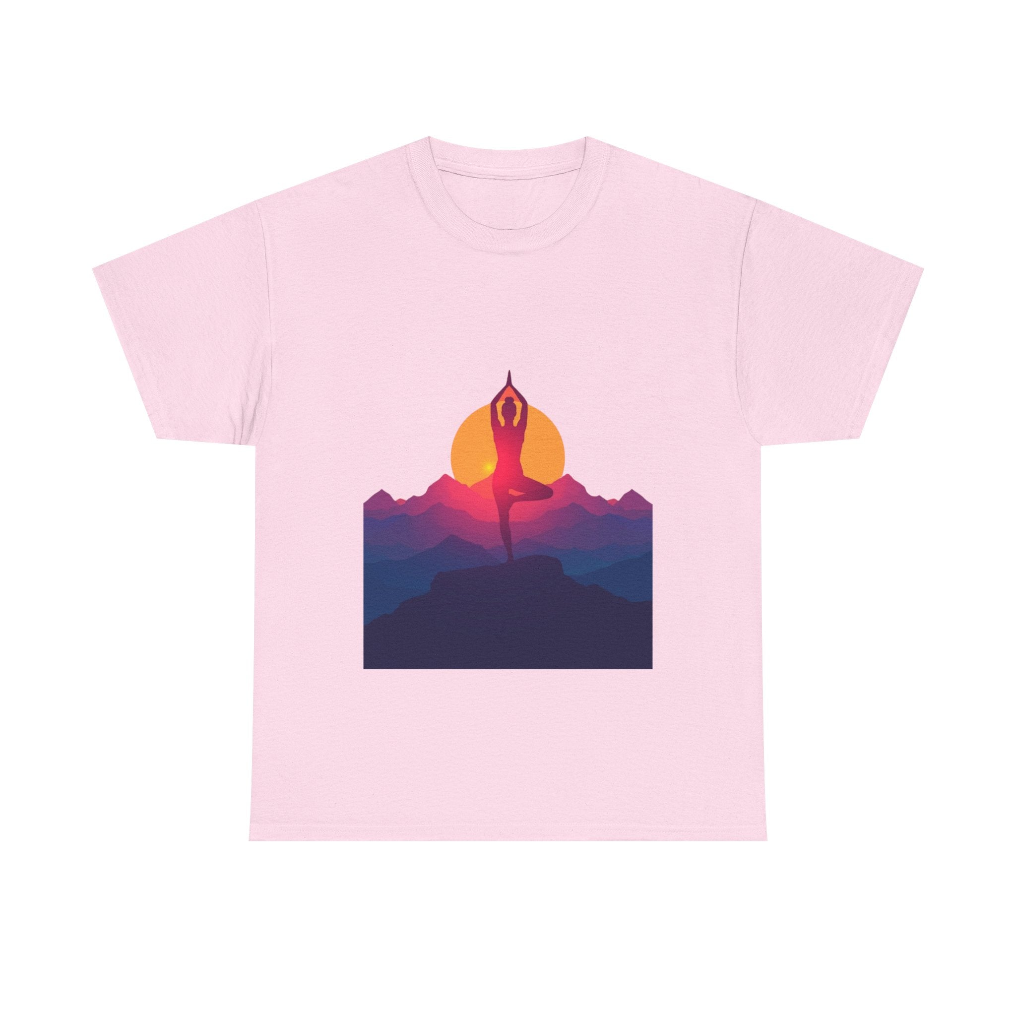 Yoga Sunset Tee — Mountain Sunrise Meditation Graphic T-Shirt