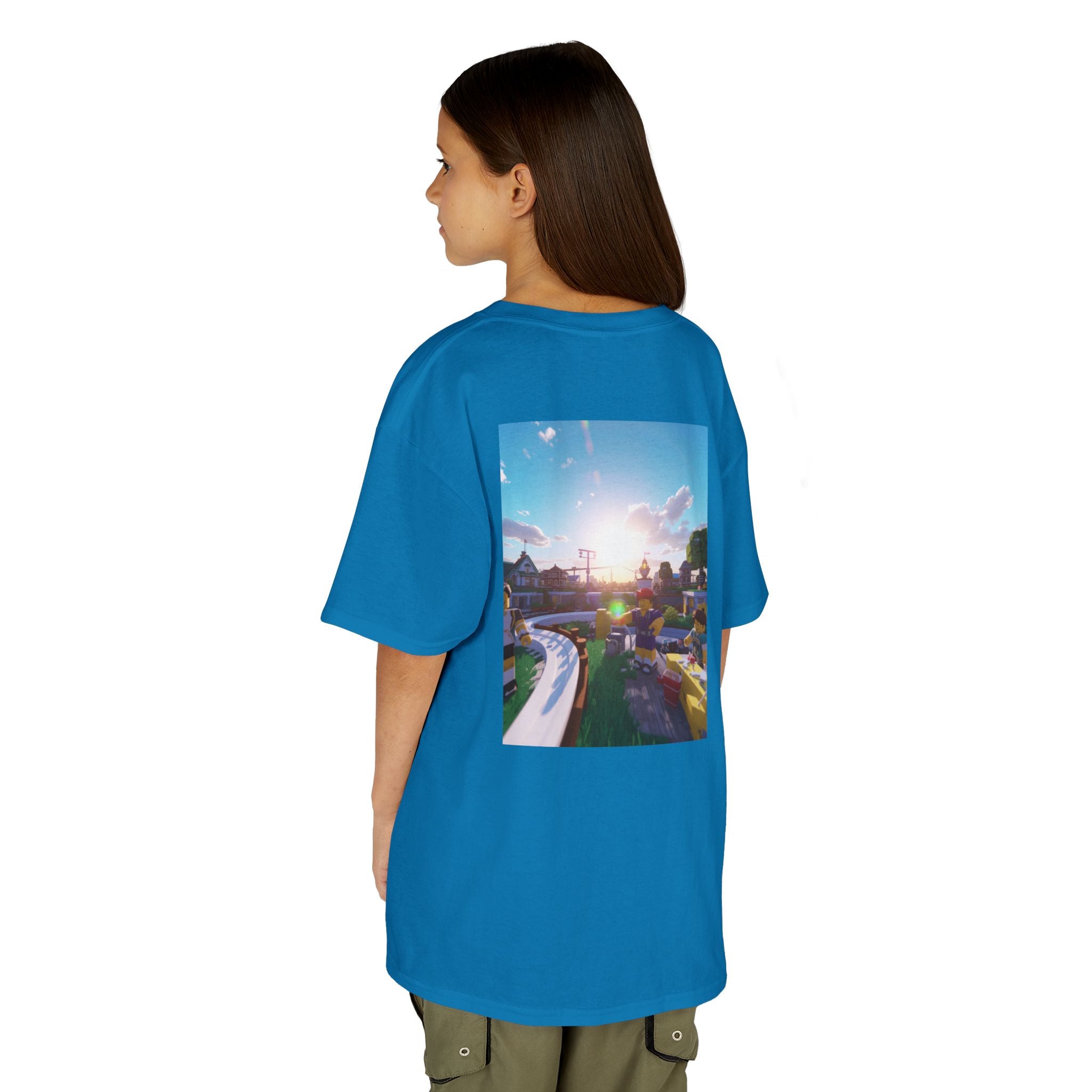 Kids Tee — Colorful Sunset Neighborhood Illustration