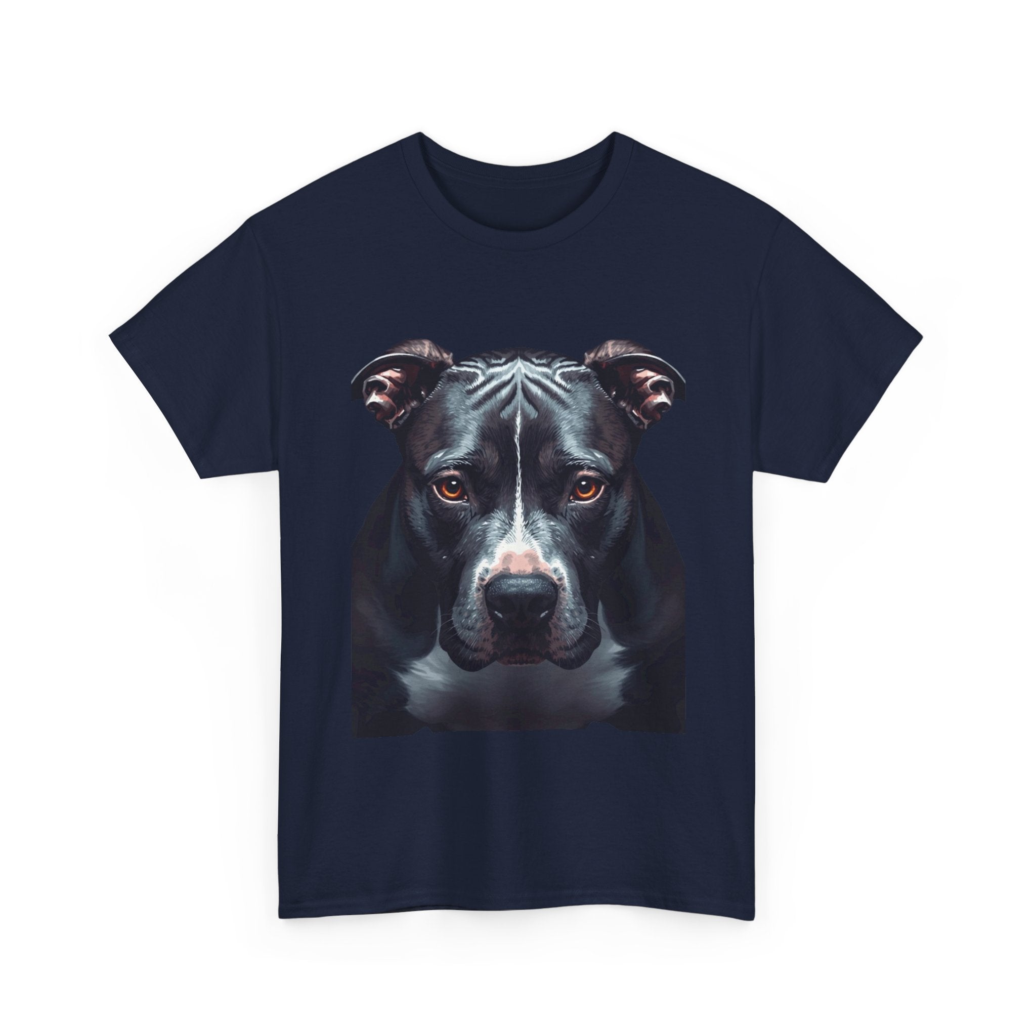 Pitbull Portrait T-Shirt — Realistic Black Dog Face Tee for Dog Lovers