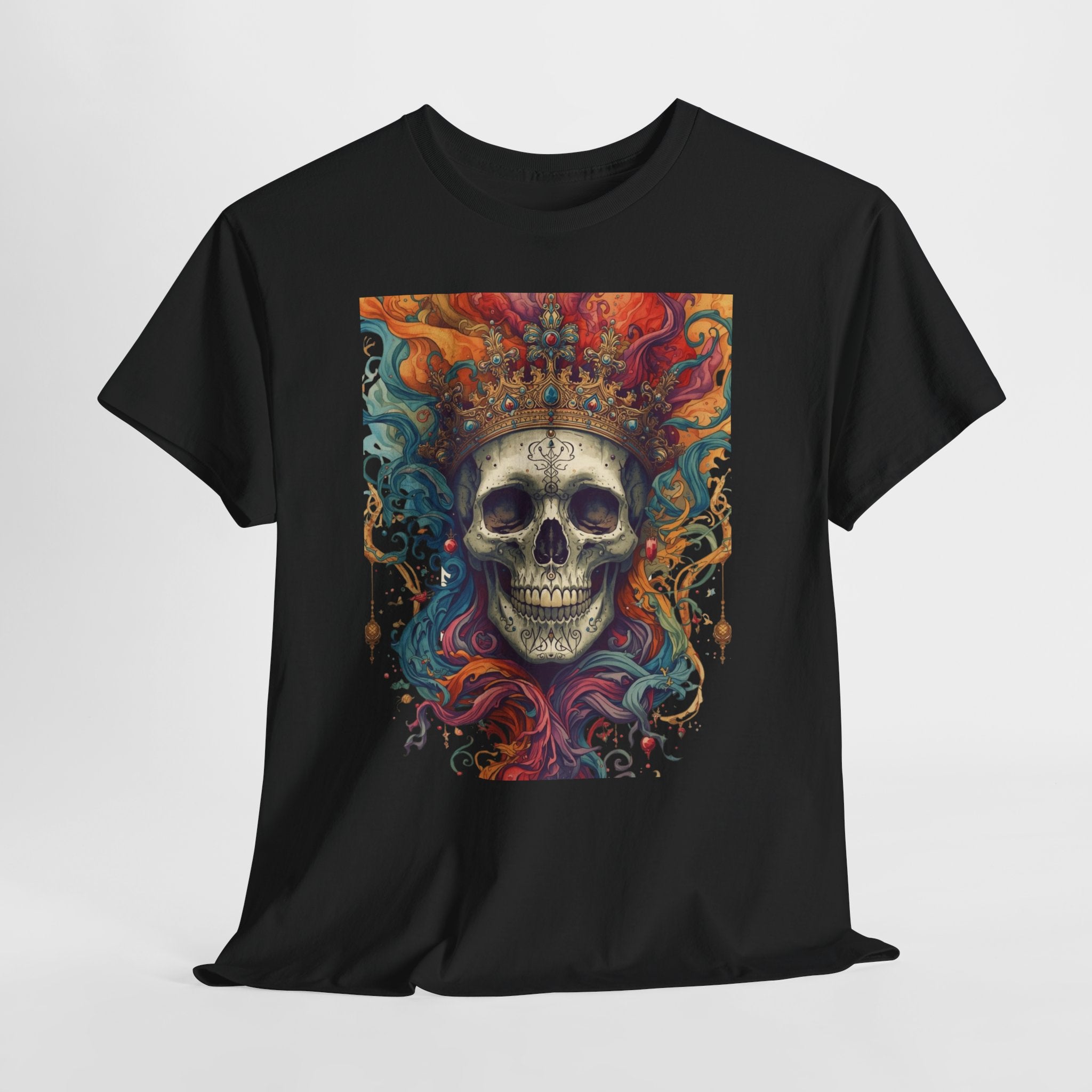 Skull King T-Shirt — Colorful Crowned Skull Graphic Tee for Rock, Gothic & Halloween