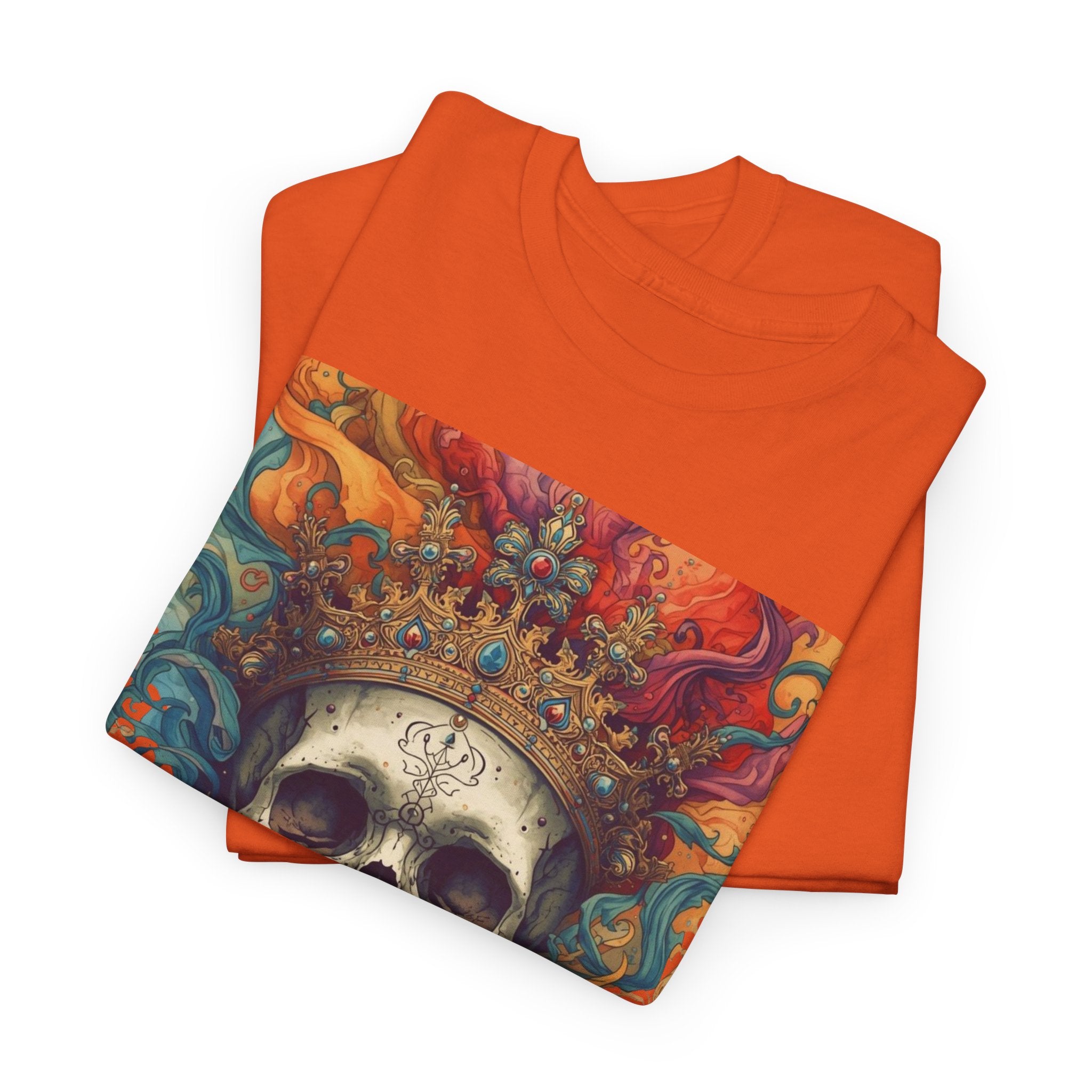 Skull King T-Shirt — Colorful Crowned Skull Graphic Tee for Rock, Gothic & Halloween