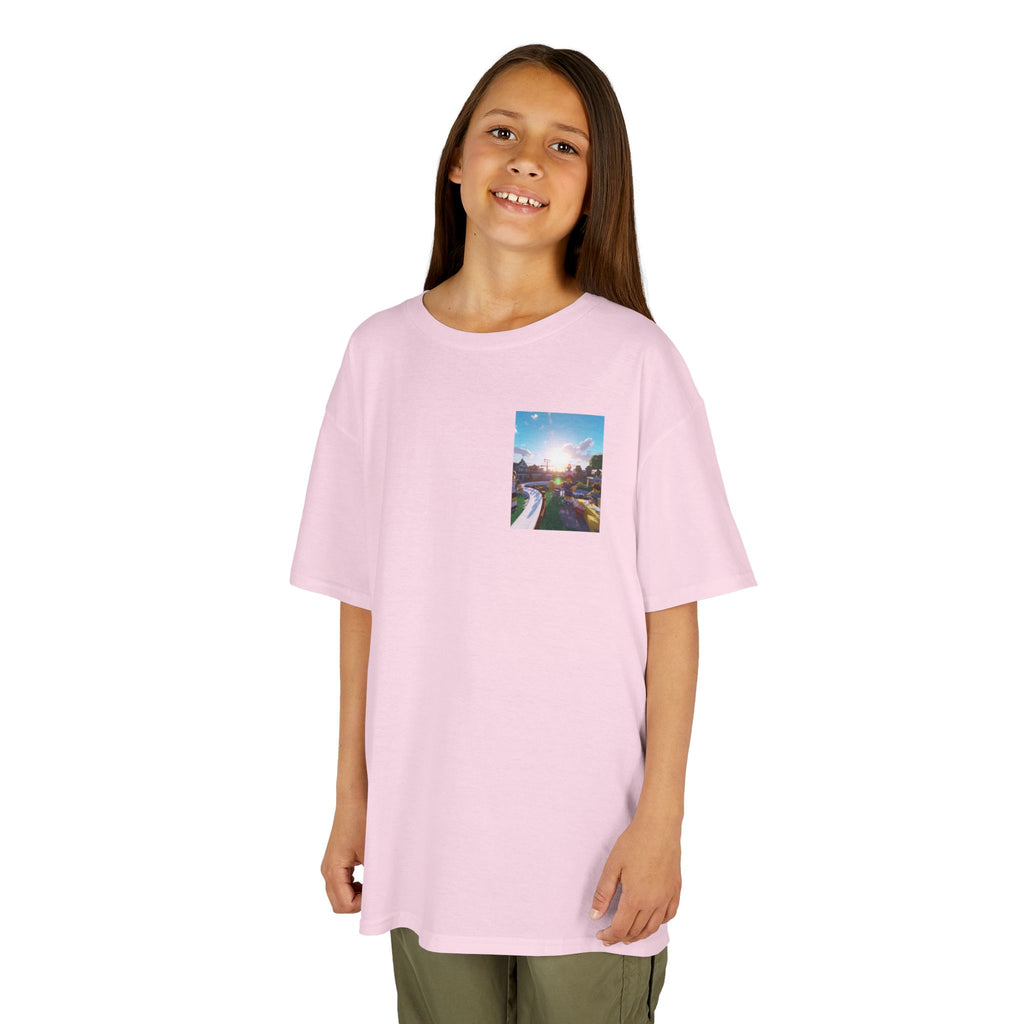 Kids Tee — Colorful Sunset Neighborhood Illustration