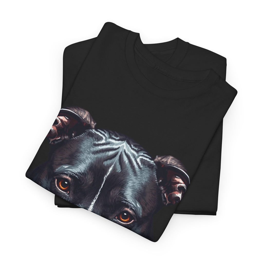 Pitbull Portrait T-Shirt — Realistic Black Dog Face Tee for Dog Lovers