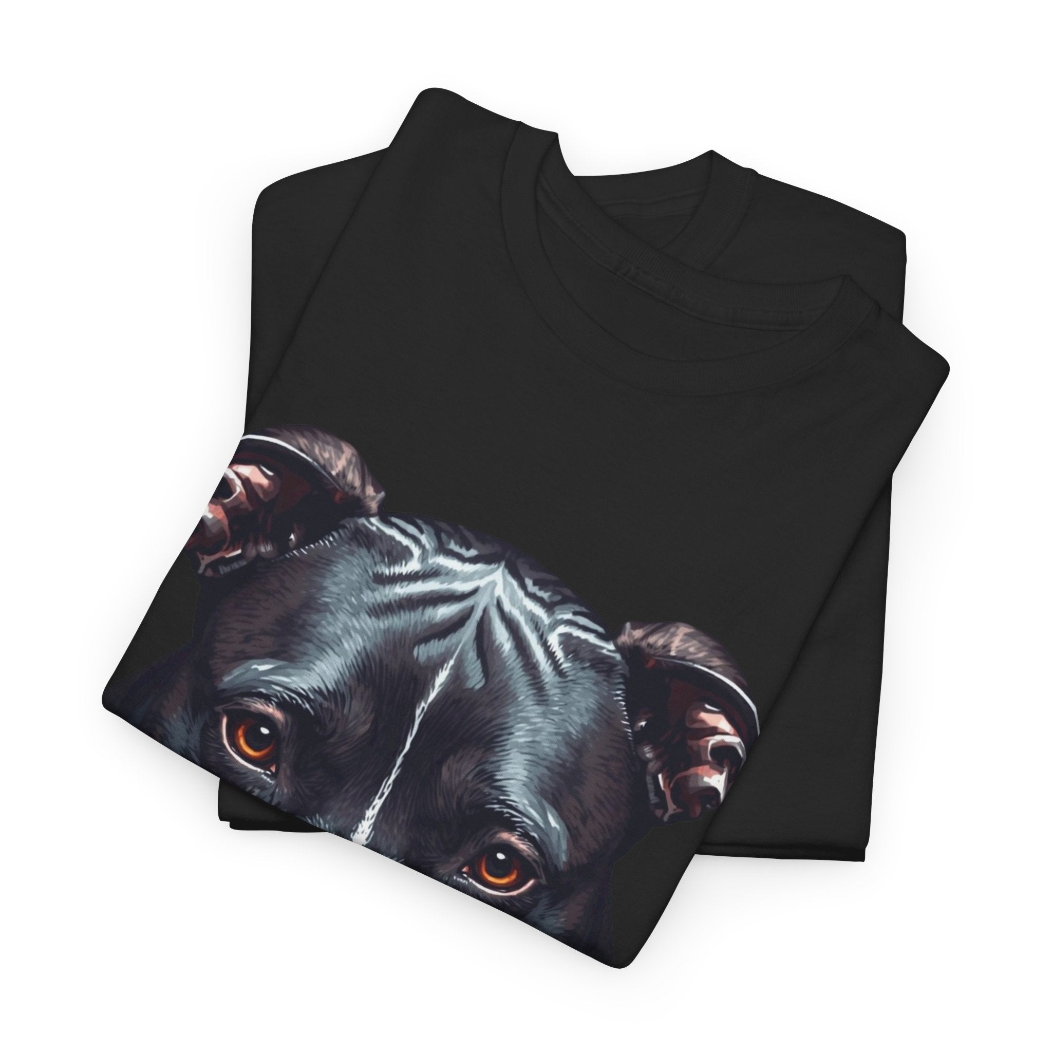 Pitbull Portrait T-Shirt — Realistic Black Dog Face Tee for Dog Lovers