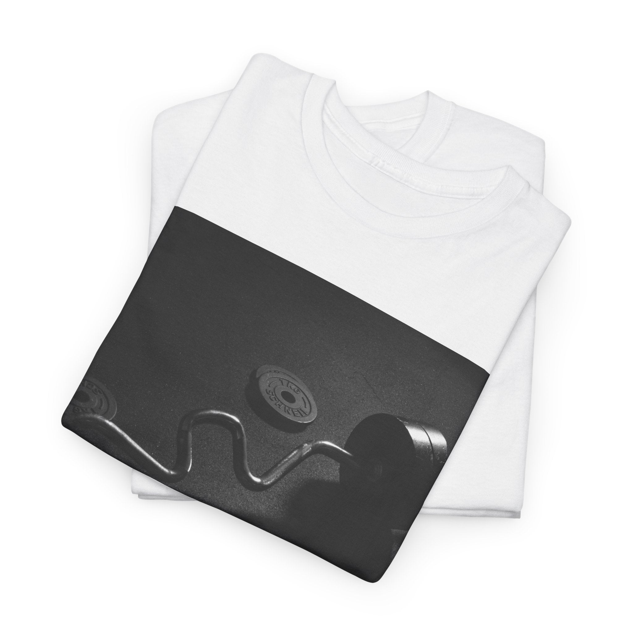 Vintage Gym Weights Photo Tee — Black & White Fitness Graphic Shirt