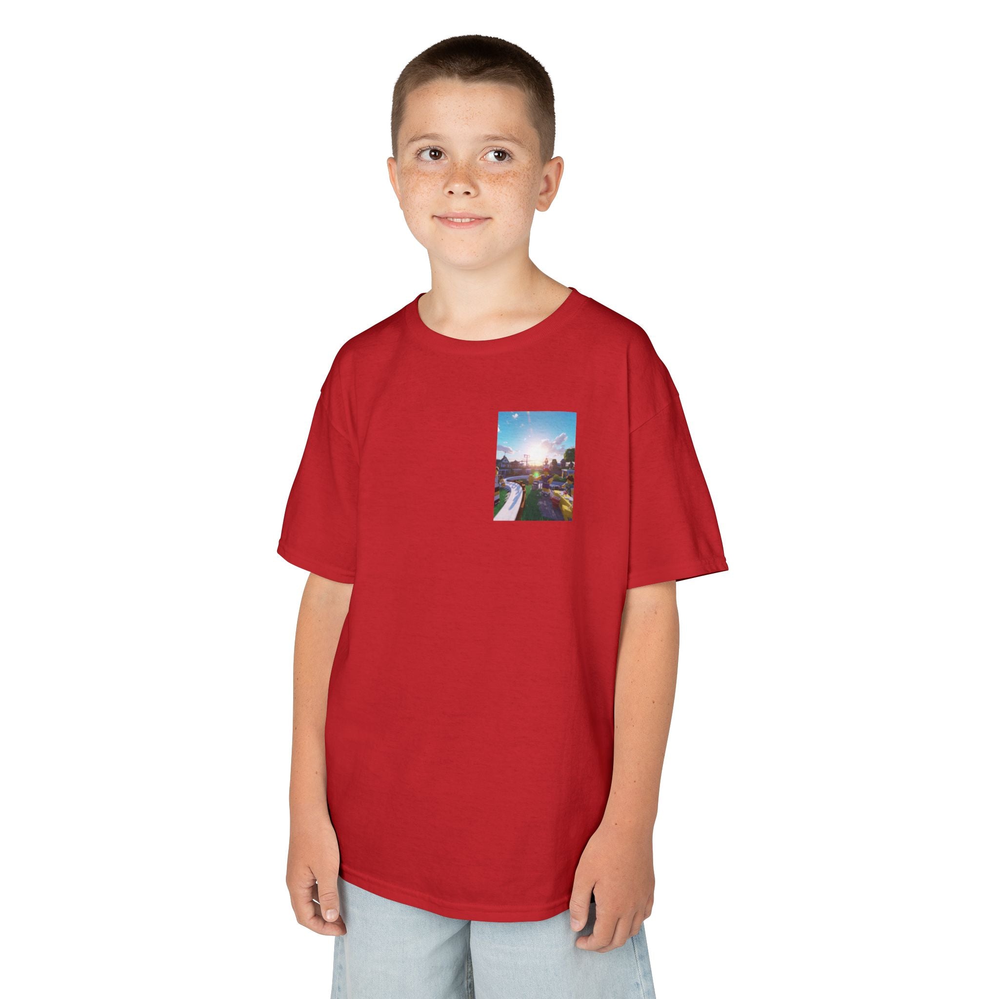 Kids Tee — Colorful Sunset Neighborhood Illustration