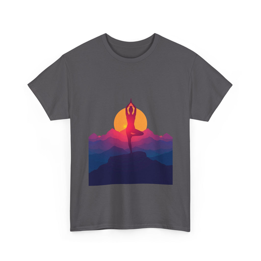 Yoga Sunset Tee — Mountain Sunrise Meditation Graphic T-Shirt