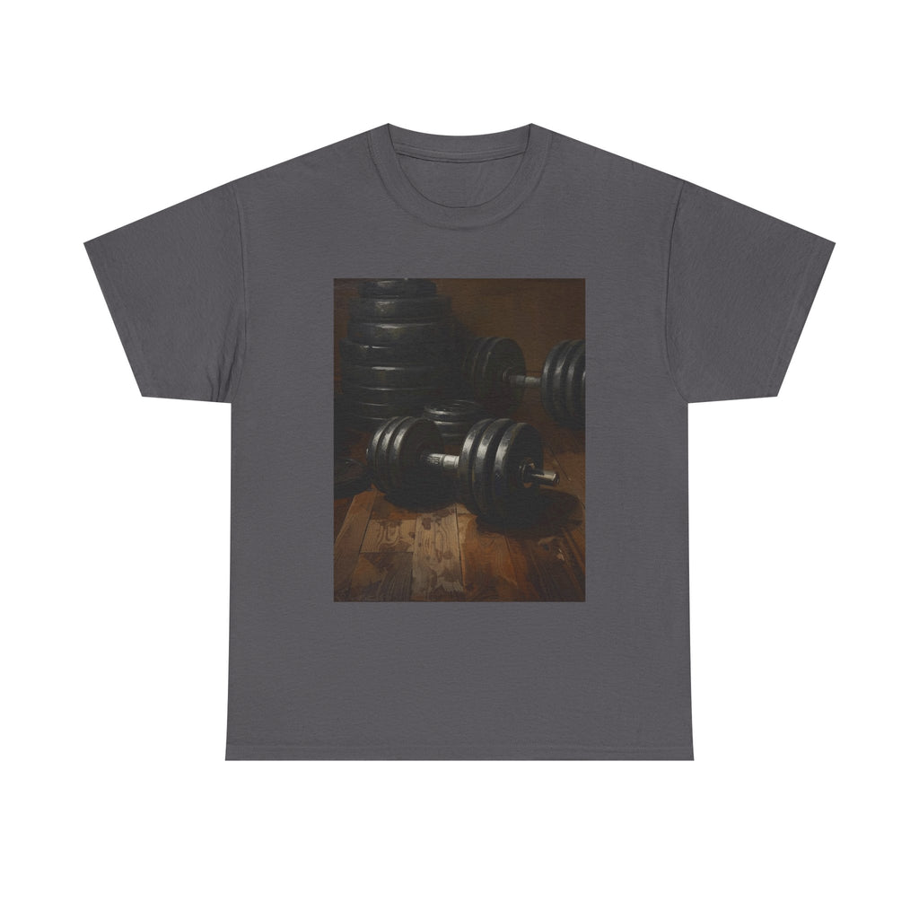 Gym Dumbbells Photo Tee — Vintage Fitness Weightlifting T‑Shirt