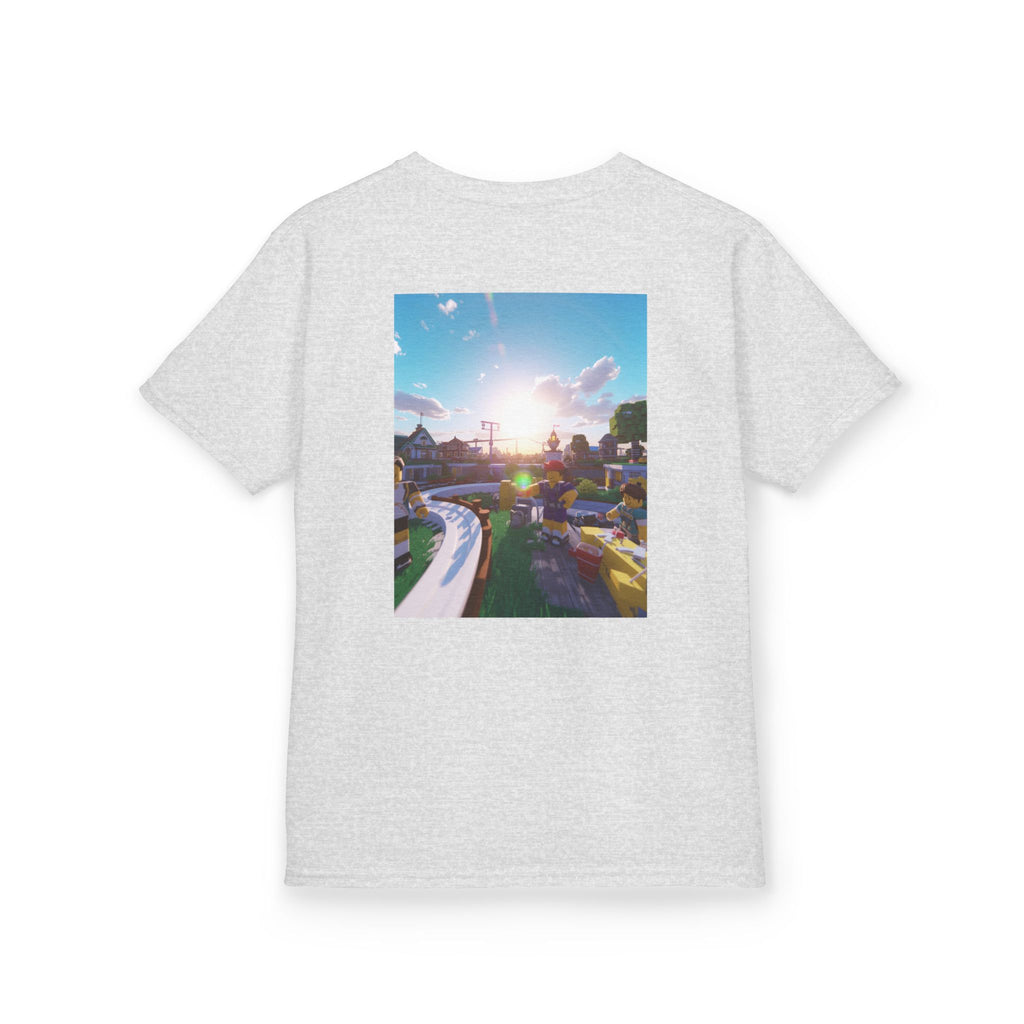 Kids Tee — Colorful Sunset Neighborhood Illustration