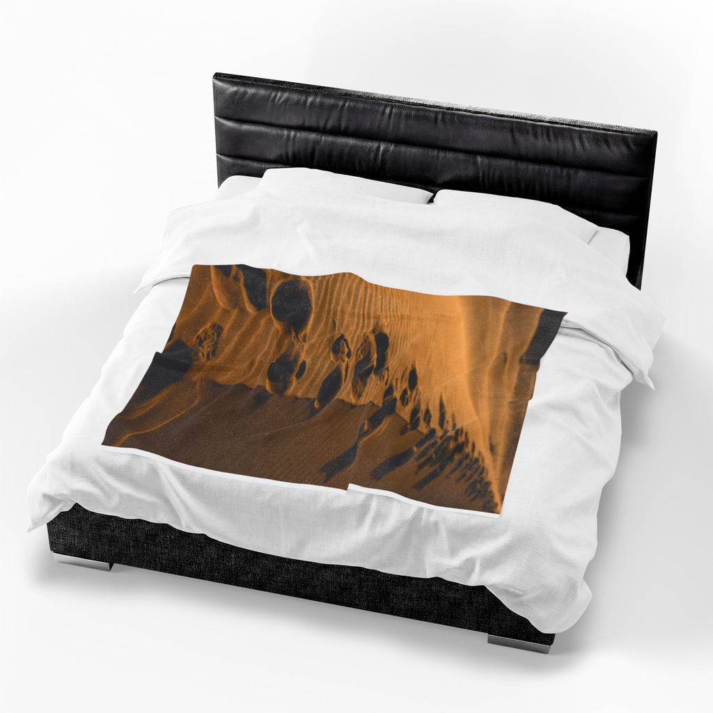 Desert Footprints Velveteen Plush Blanket — Cozy Sand Dunes Photo Throw