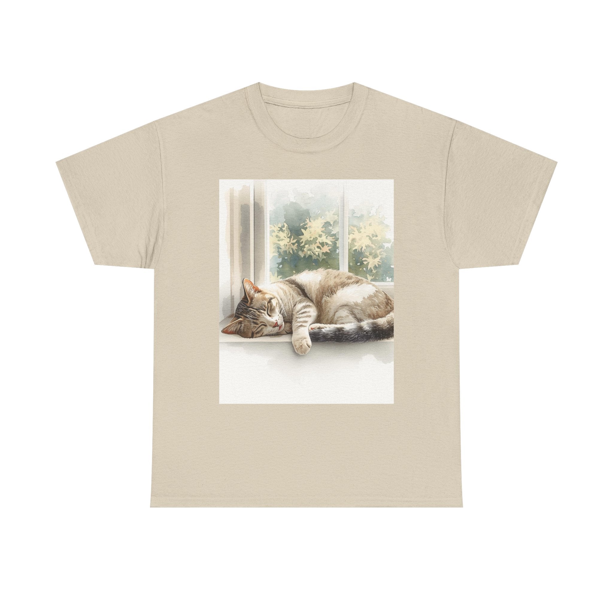 Cat Nap T‑Shirt — Sleeping Tabby by Sunny Window