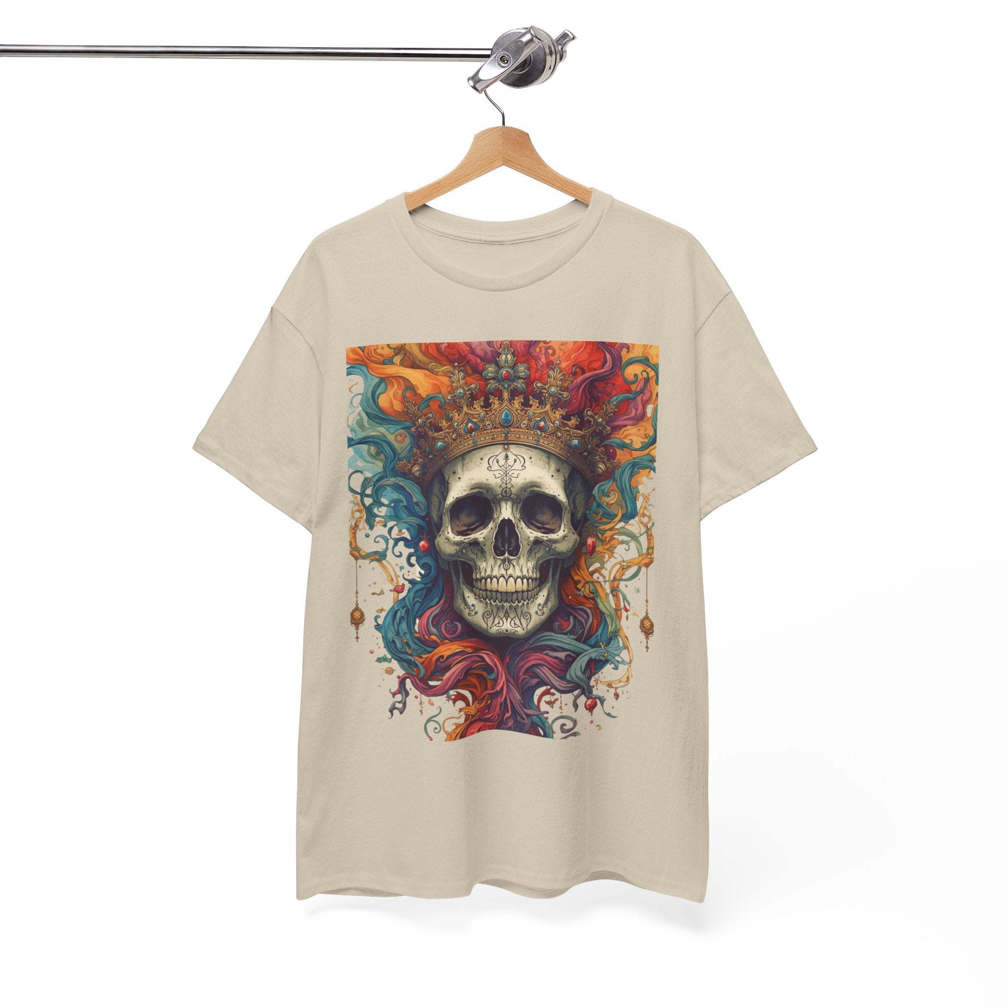Skull King T-Shirt — Colorful Crowned Skull Graphic Tee for Rock, Gothic & Halloween