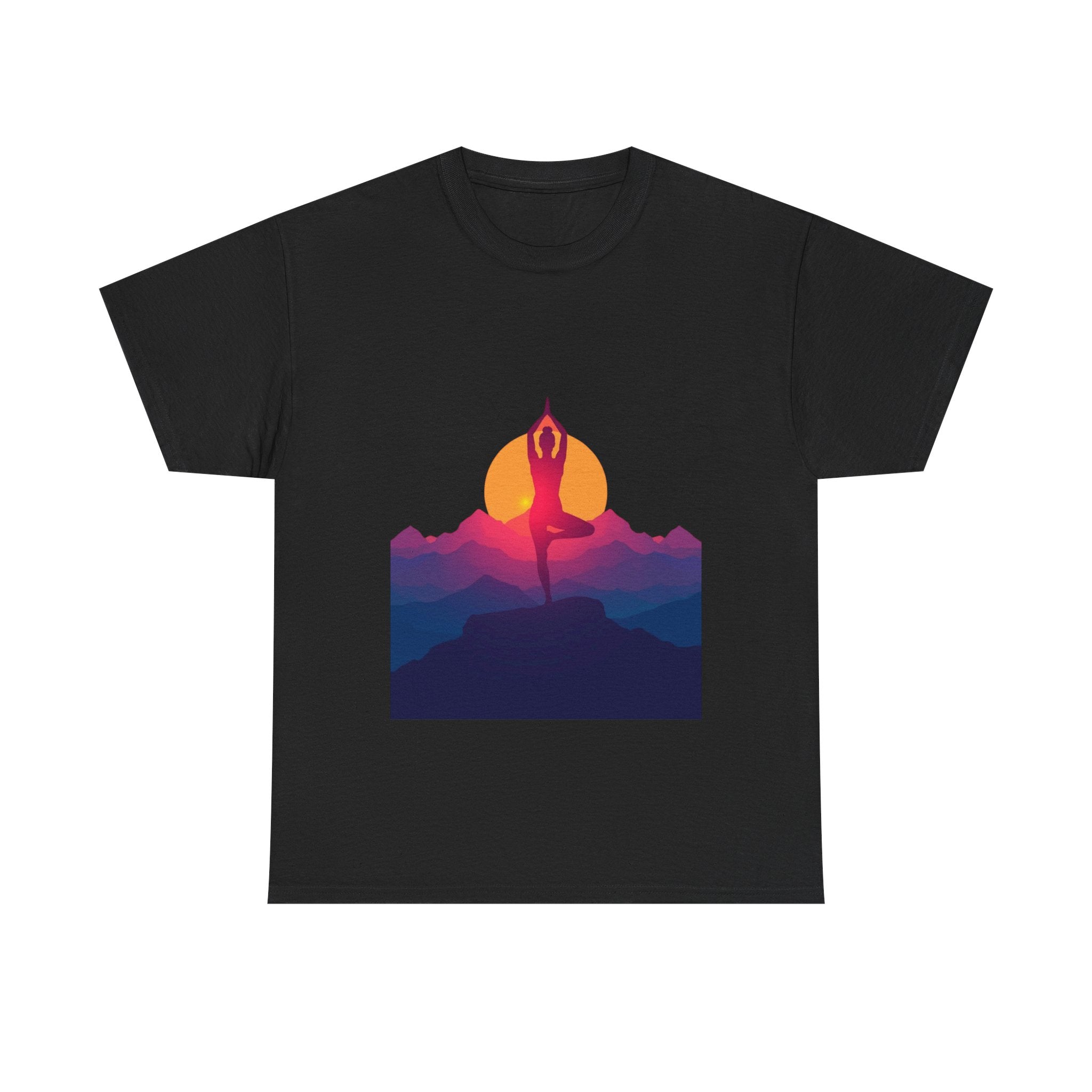 Yoga Sunset Tee — Mountain Sunrise Meditation Graphic T-Shirt