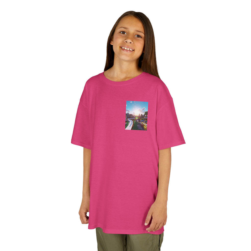 Kids Tee — Colorful Sunset Neighborhood Illustration