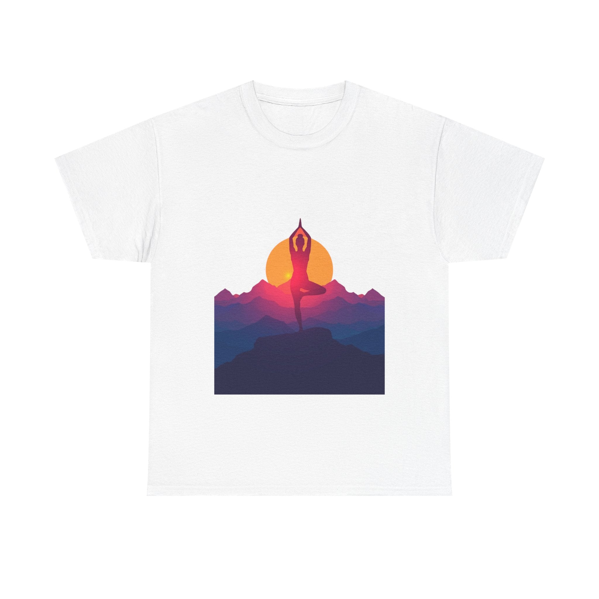 Yoga Sunset Tee — Mountain Sunrise Meditation Graphic T-Shirt