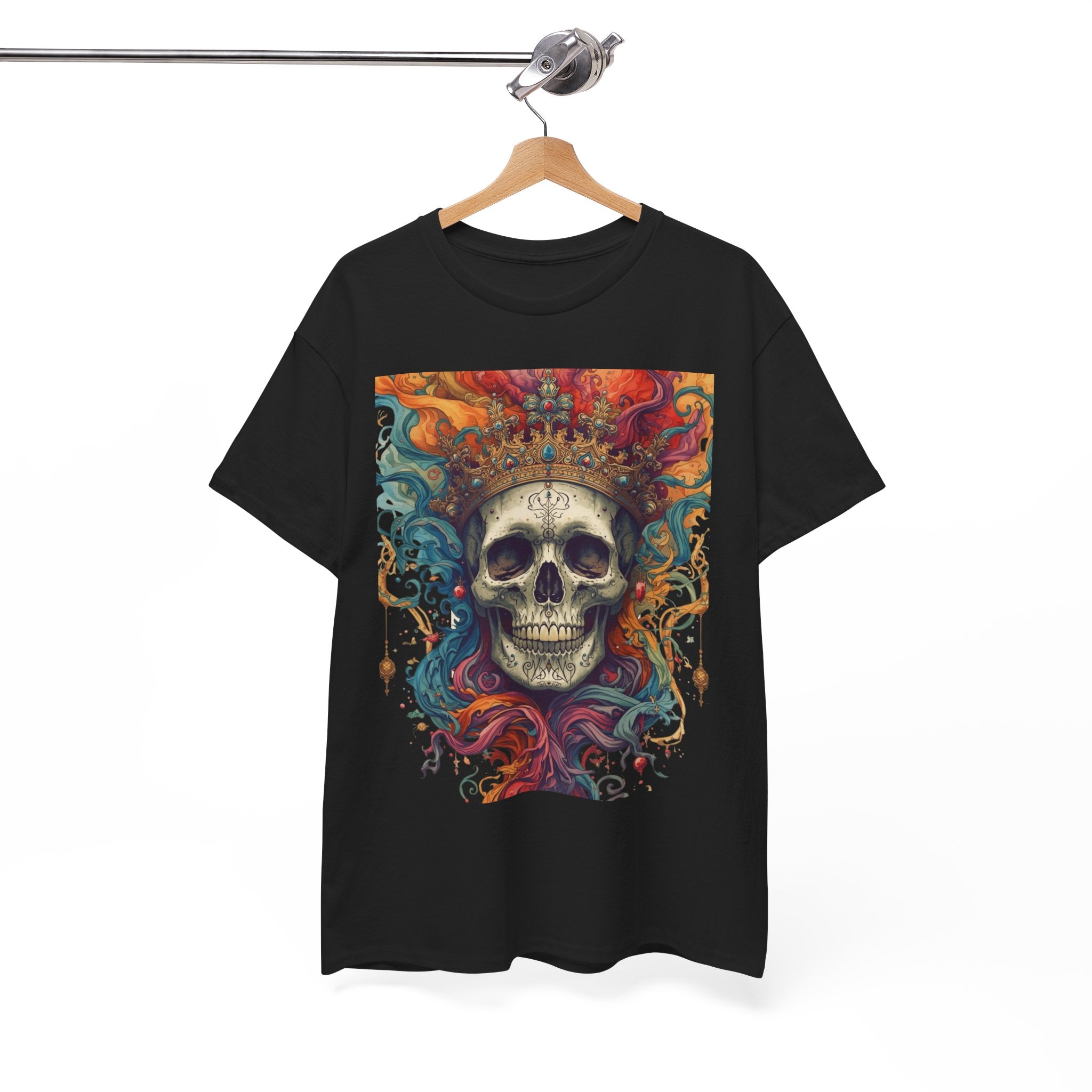 Skull King T-Shirt — Colorful Crowned Skull Graphic Tee for Rock, Gothic & Halloween