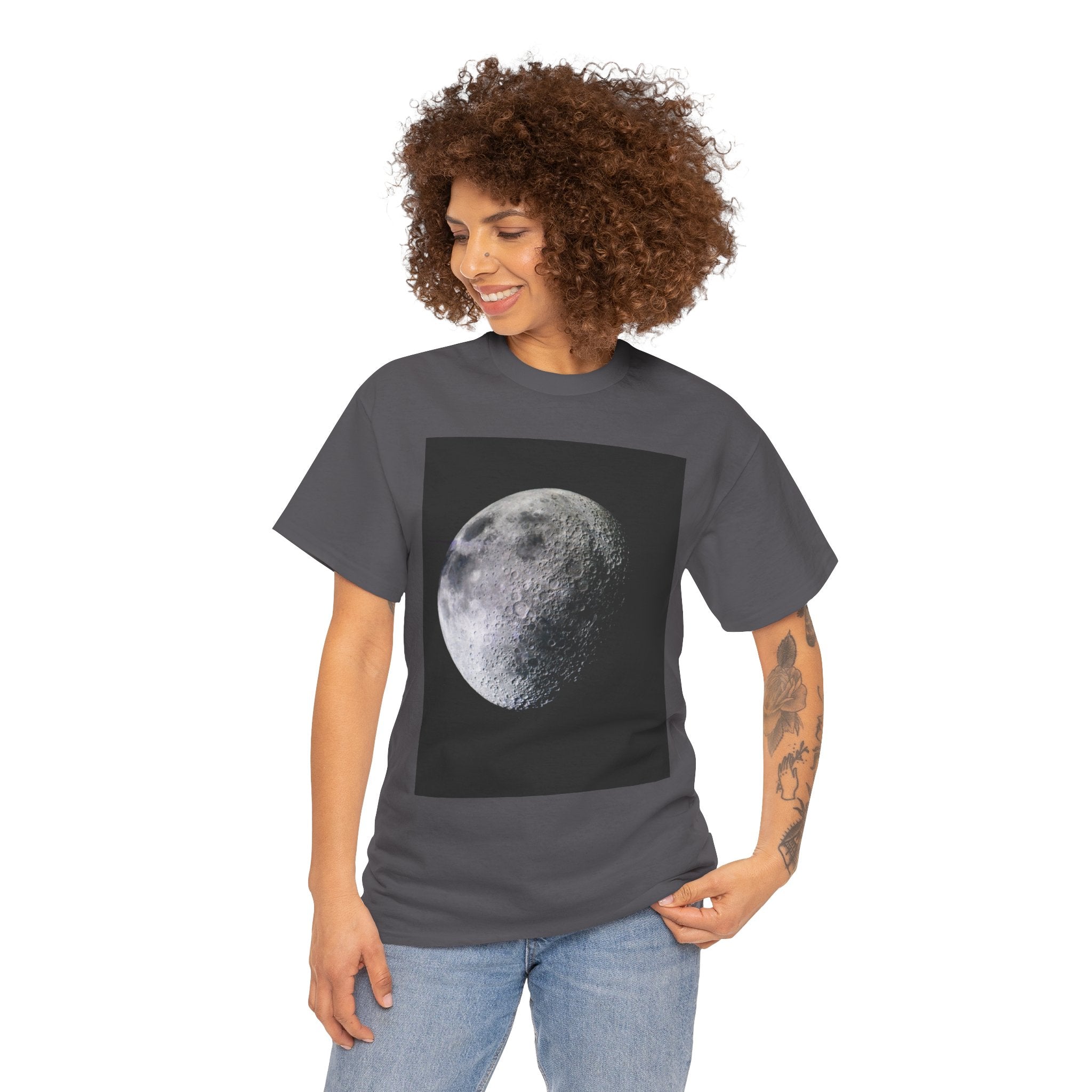 Moon Phase Tee — Realistic Half Moon Graphic T-Shirt
