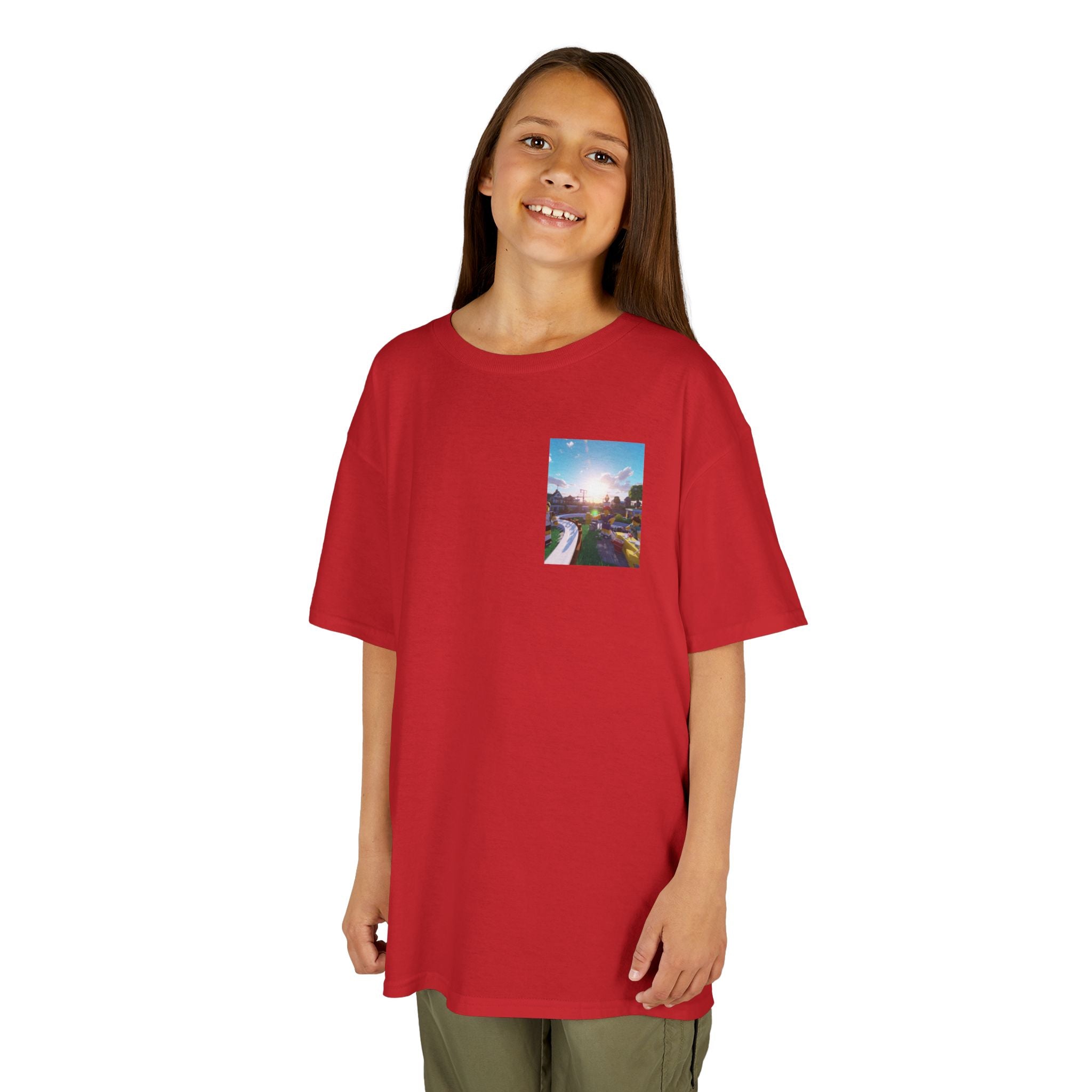 Kids Tee — Colorful Sunset Neighborhood Illustration