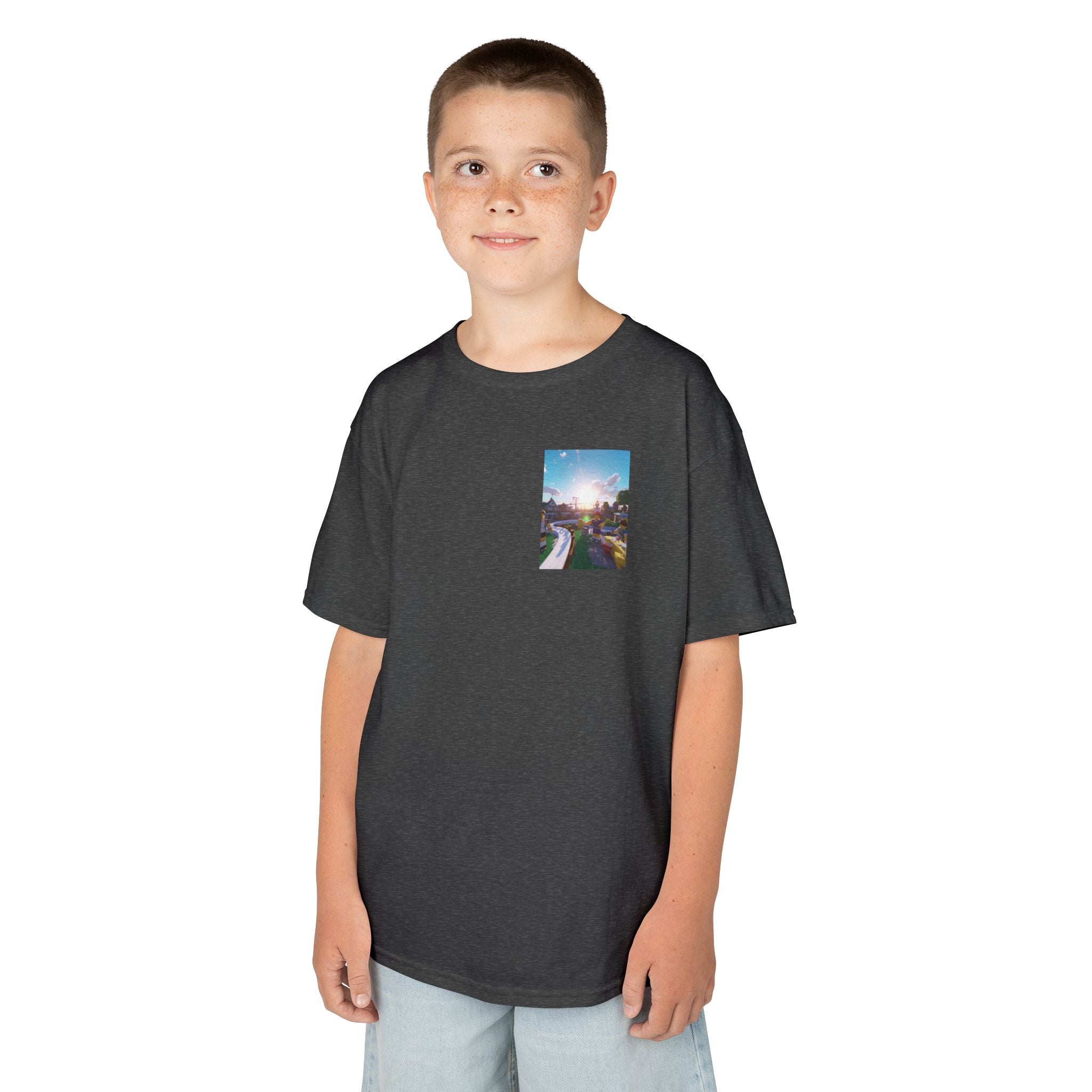 Kids Tee — Colorful Sunset Neighborhood Illustration