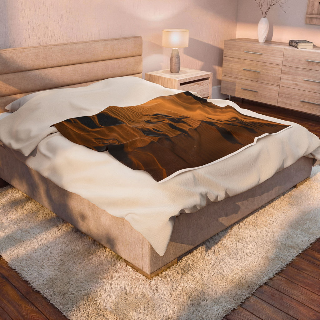 Desert Footprints Velveteen Plush Blanket — Cozy Sand Dunes Photo Throw