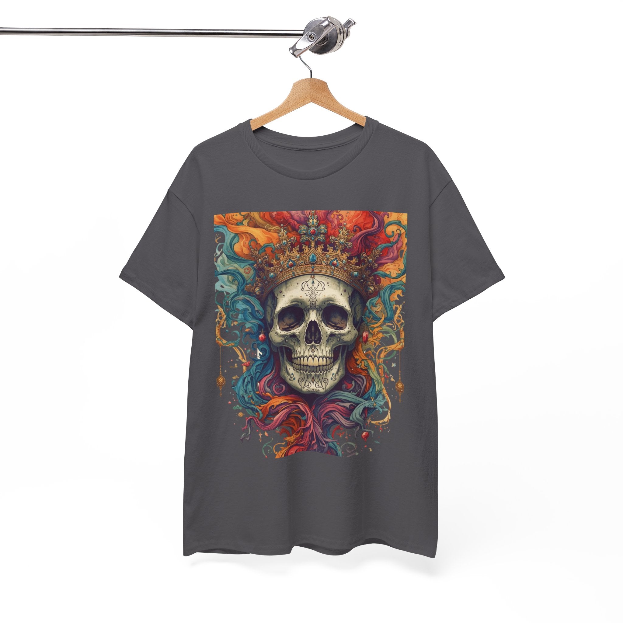 Skull King T-Shirt — Colorful Crowned Skull Graphic Tee for Rock, Gothic & Halloween
