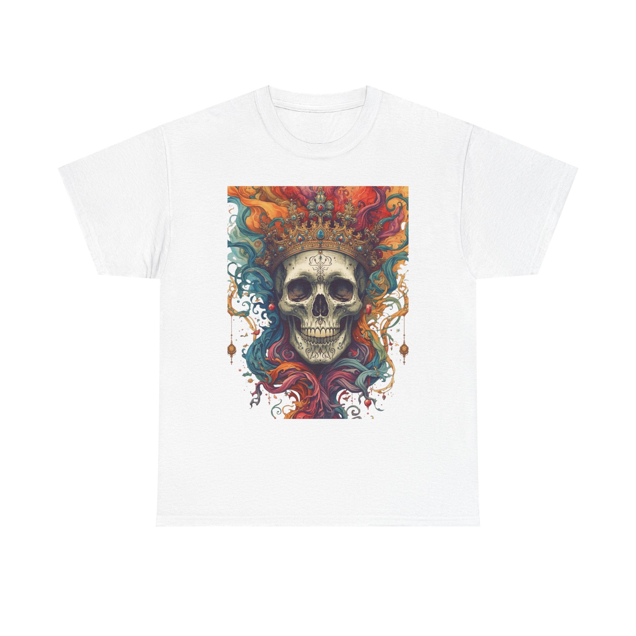 Skull King T-Shirt — Colorful Crowned Skull Graphic Tee for Rock, Gothic & Halloween