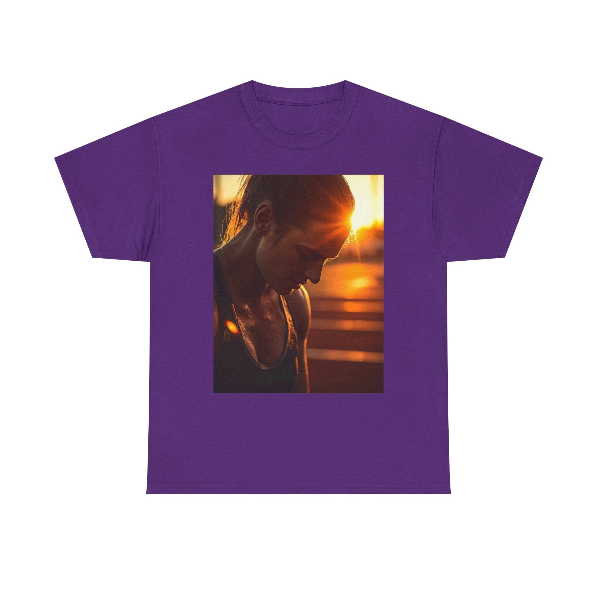 Sunset Gym Photo T-Shirt — Muscular Athlete Sunset Print Tee