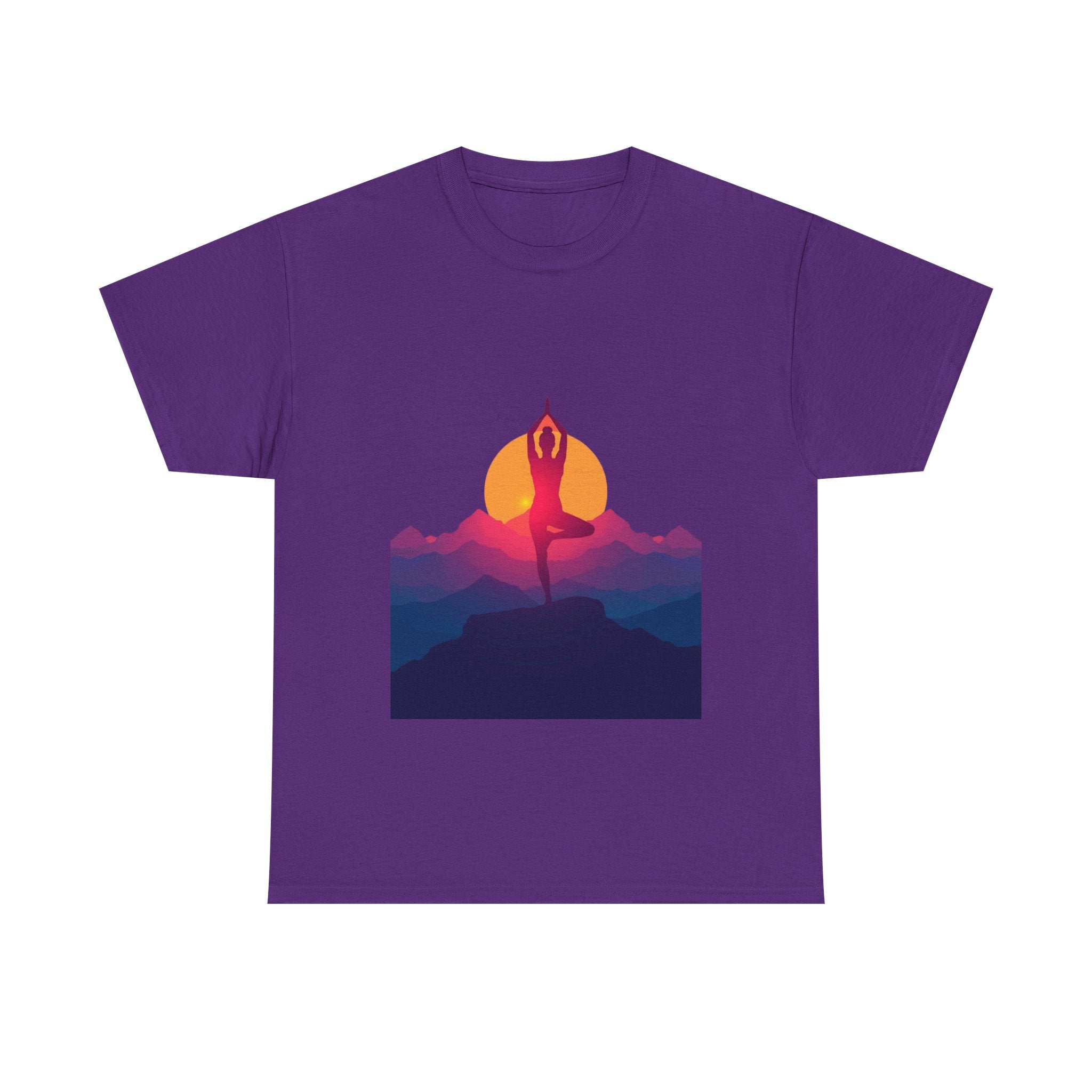 Yoga Sunset Tee — Mountain Sunrise Meditation Graphic T-Shirt