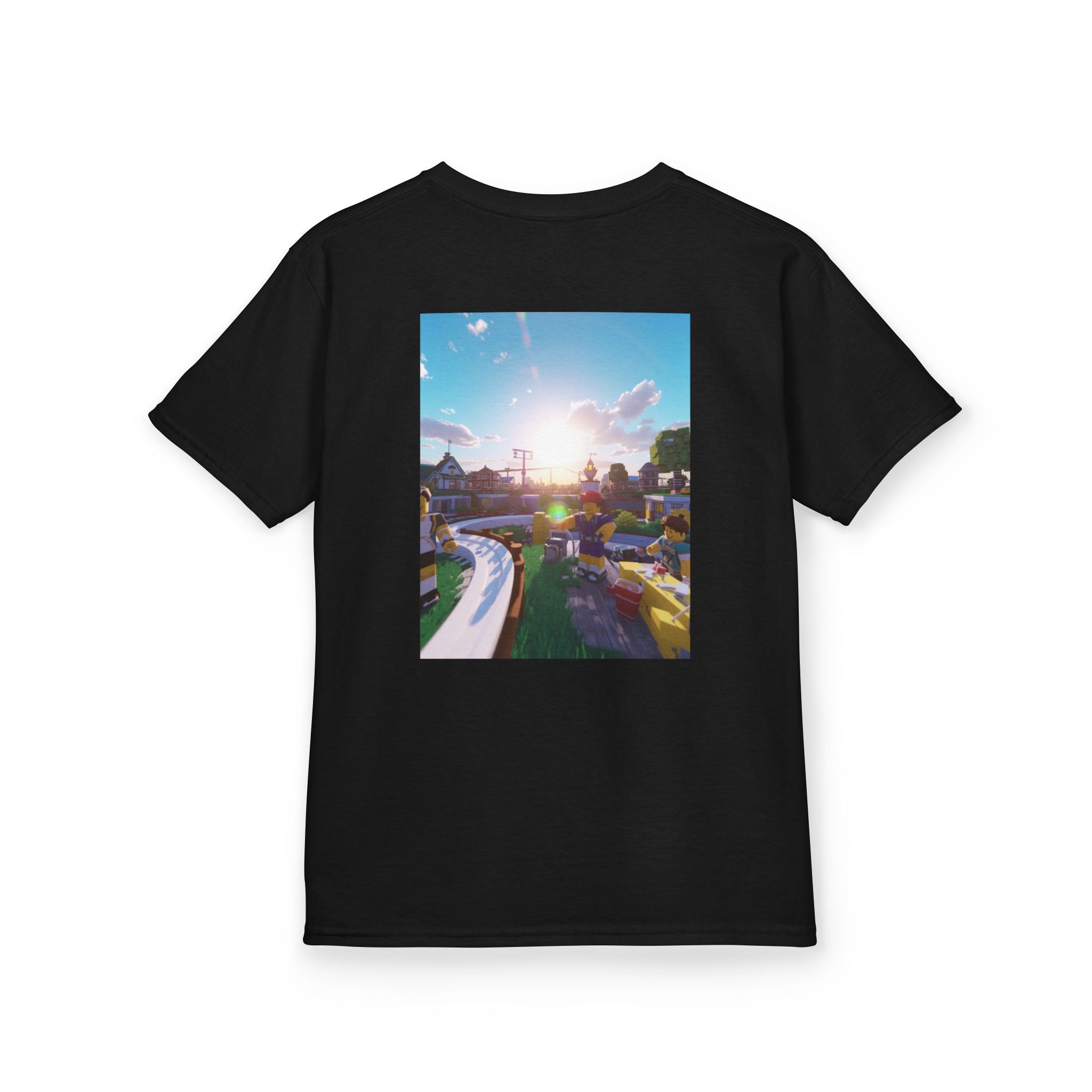 Kids Tee — Colorful Sunset Neighborhood Illustration