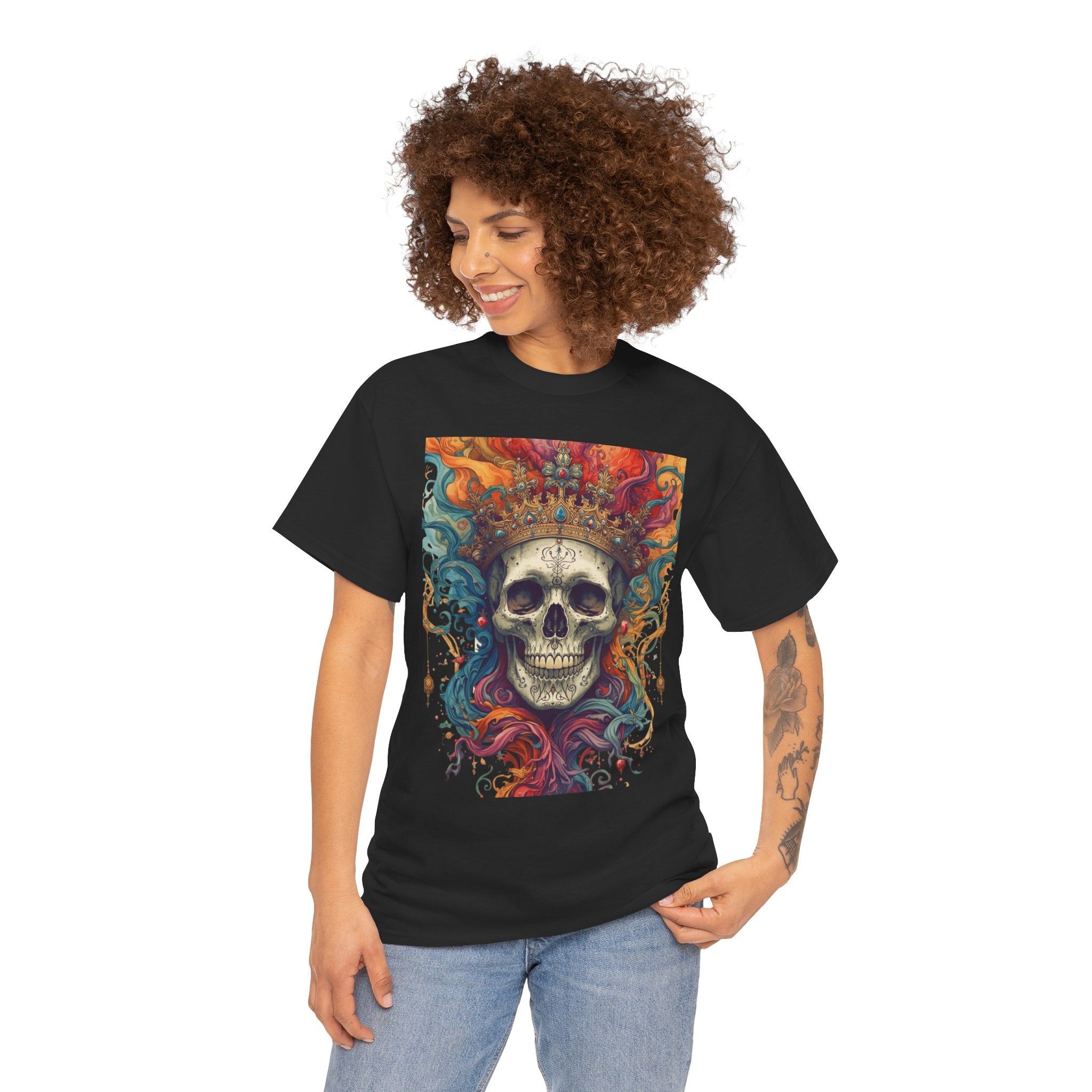 Skull King T-Shirt — Colorful Crowned Skull Graphic Tee for Rock, Gothic & Halloween