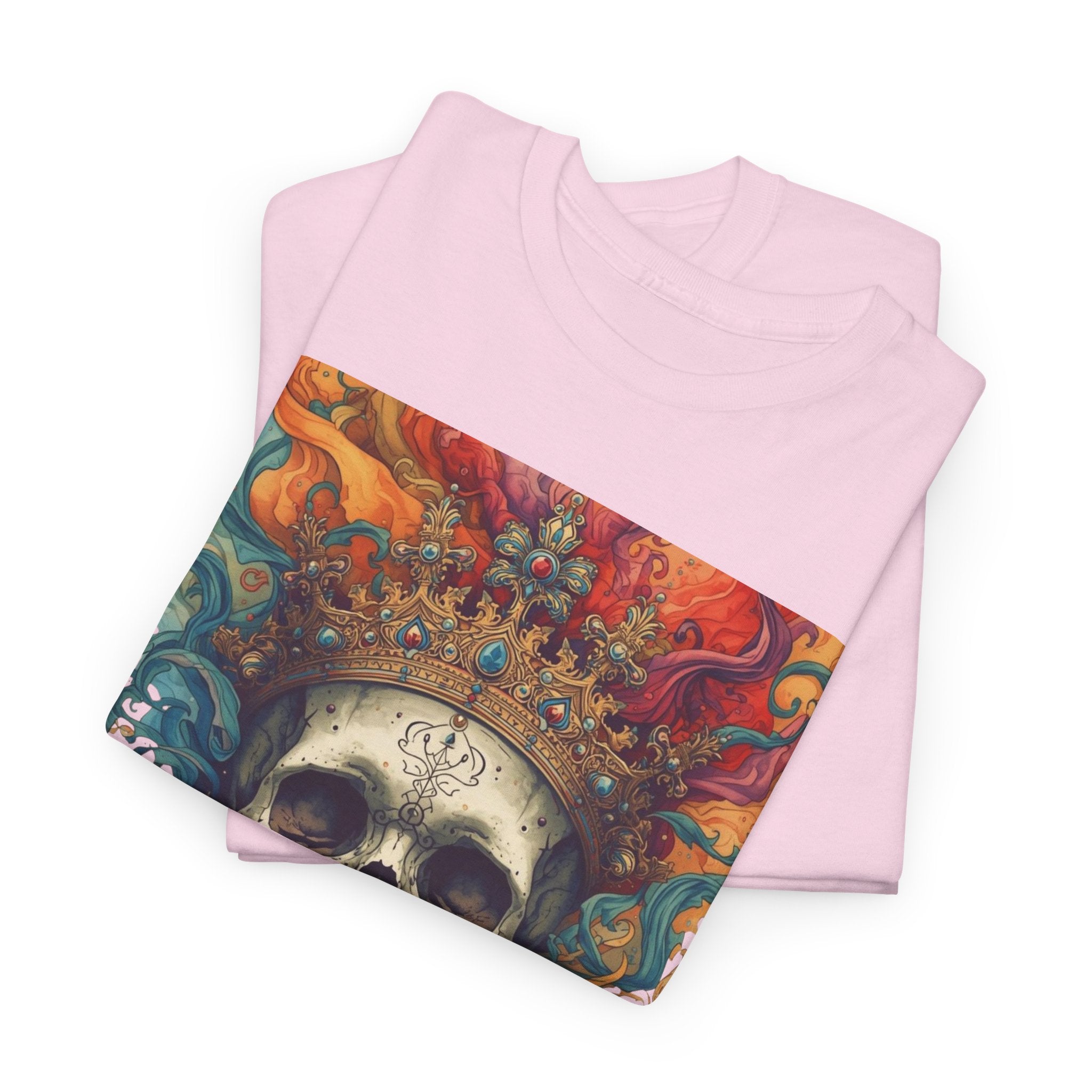 Skull King T-Shirt — Colorful Crowned Skull Graphic Tee for Rock, Gothic & Halloween