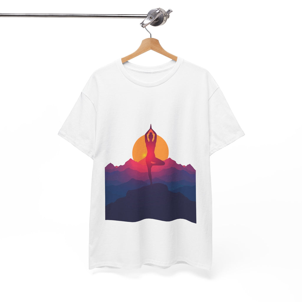 Yoga Sunset Tee — Mountain Sunrise Meditation Graphic T-Shirt