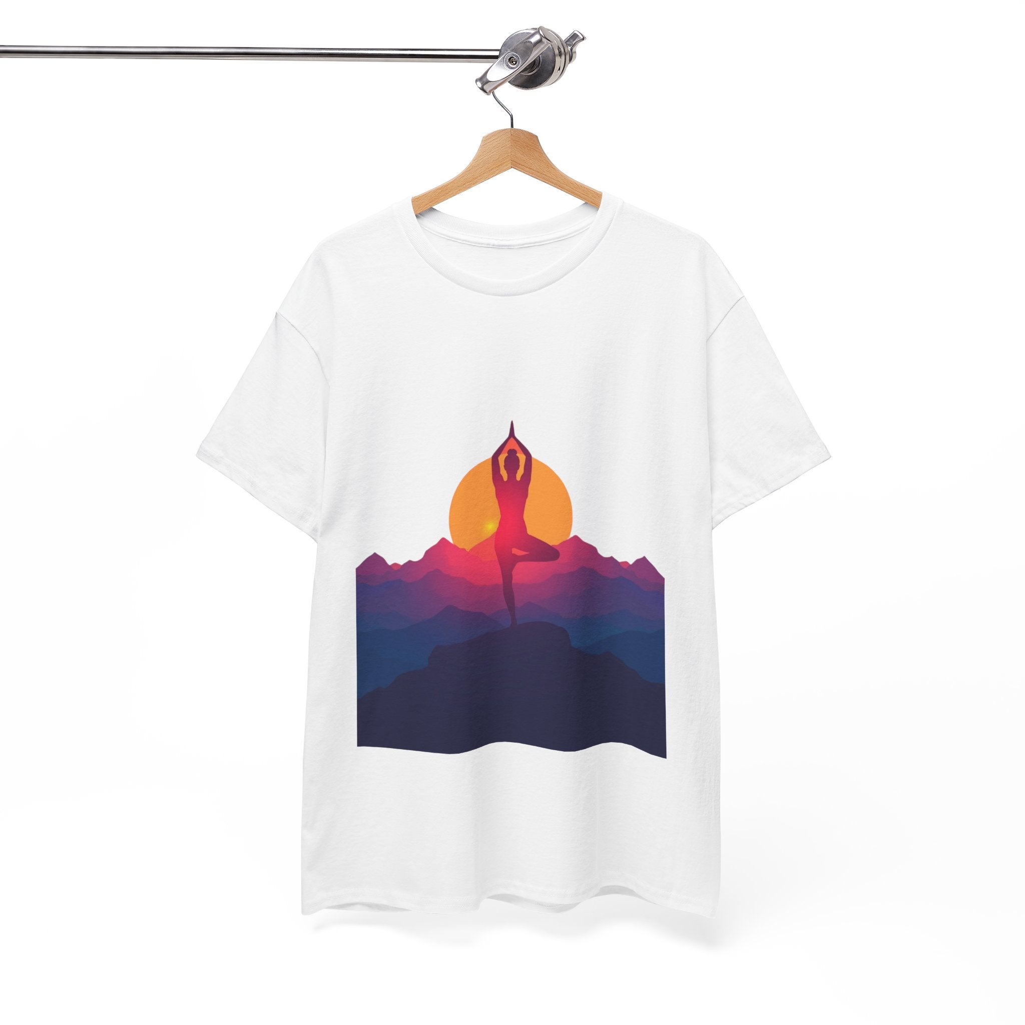 Yoga Sunset Tee — Mountain Sunrise Meditation Graphic T-Shirt