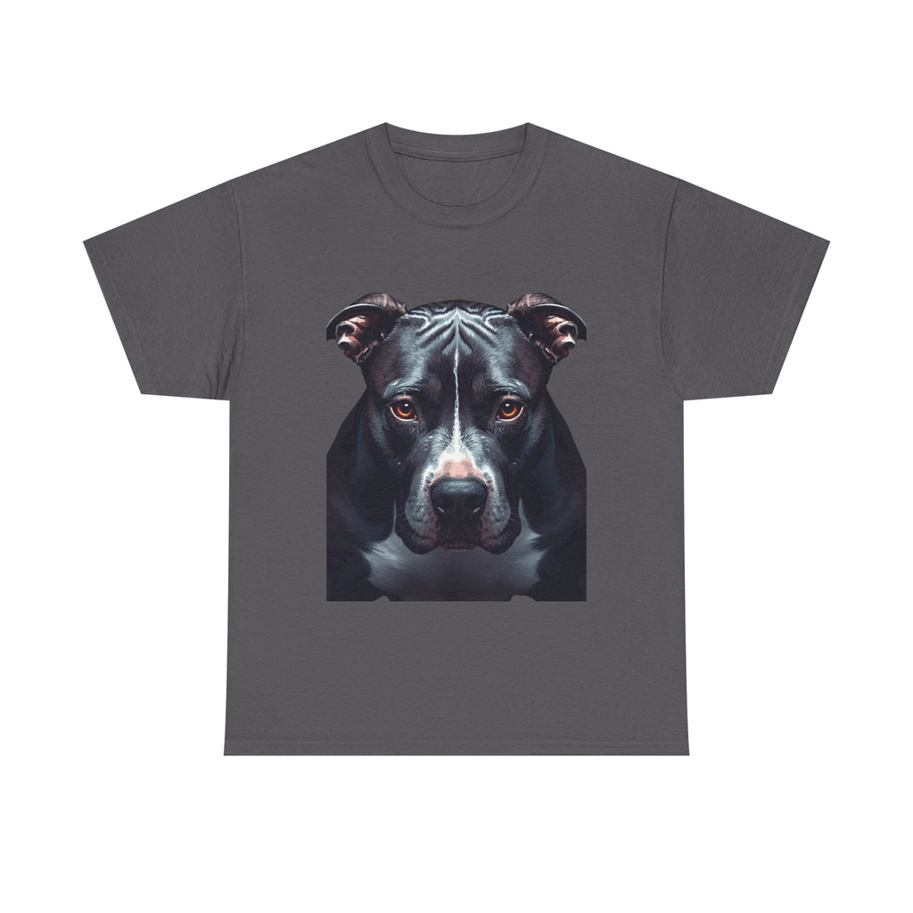 Pitbull Portrait T-Shirt — Realistic Black Dog Face Tee for Dog Lovers