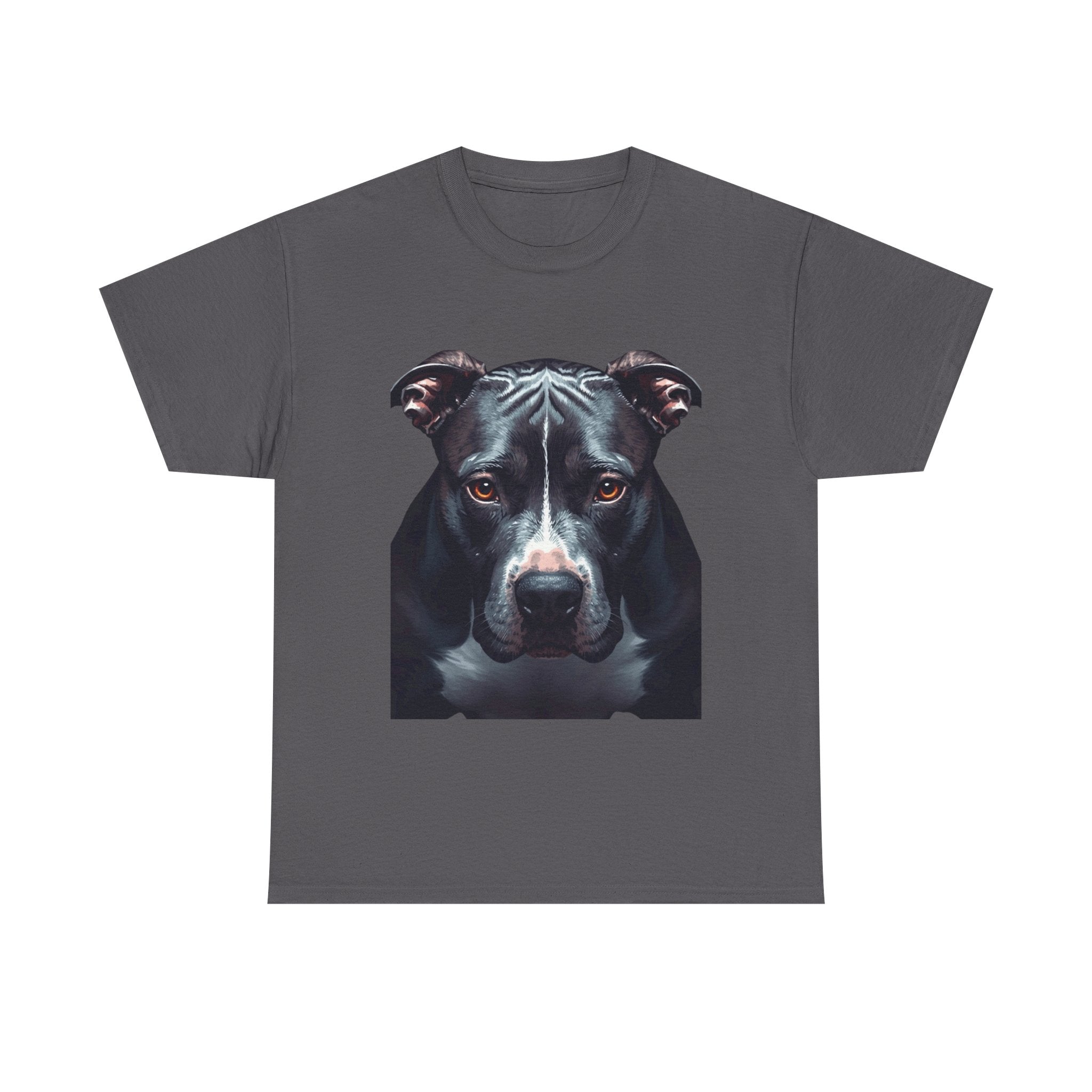 Pitbull Portrait T-Shirt — Realistic Black Dog Face Tee for Dog Lovers