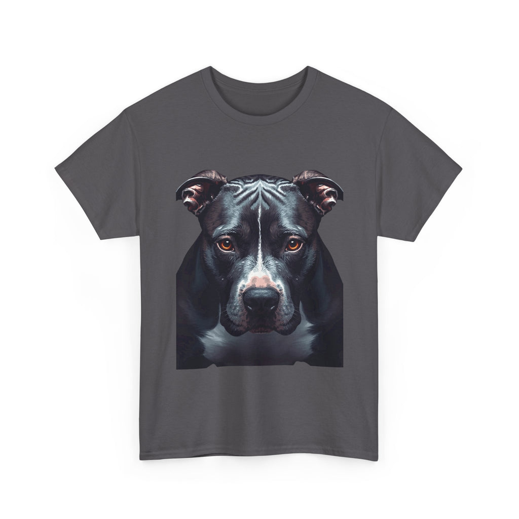 Pitbull Portrait T-Shirt — Realistic Black Dog Face Tee for Dog Lovers