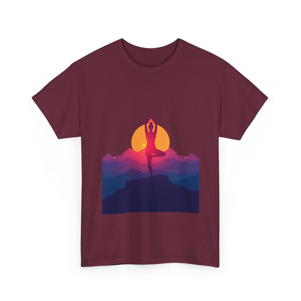 Yoga Sunset Tee — Mountain Sunrise Meditation Graphic T-Shirt