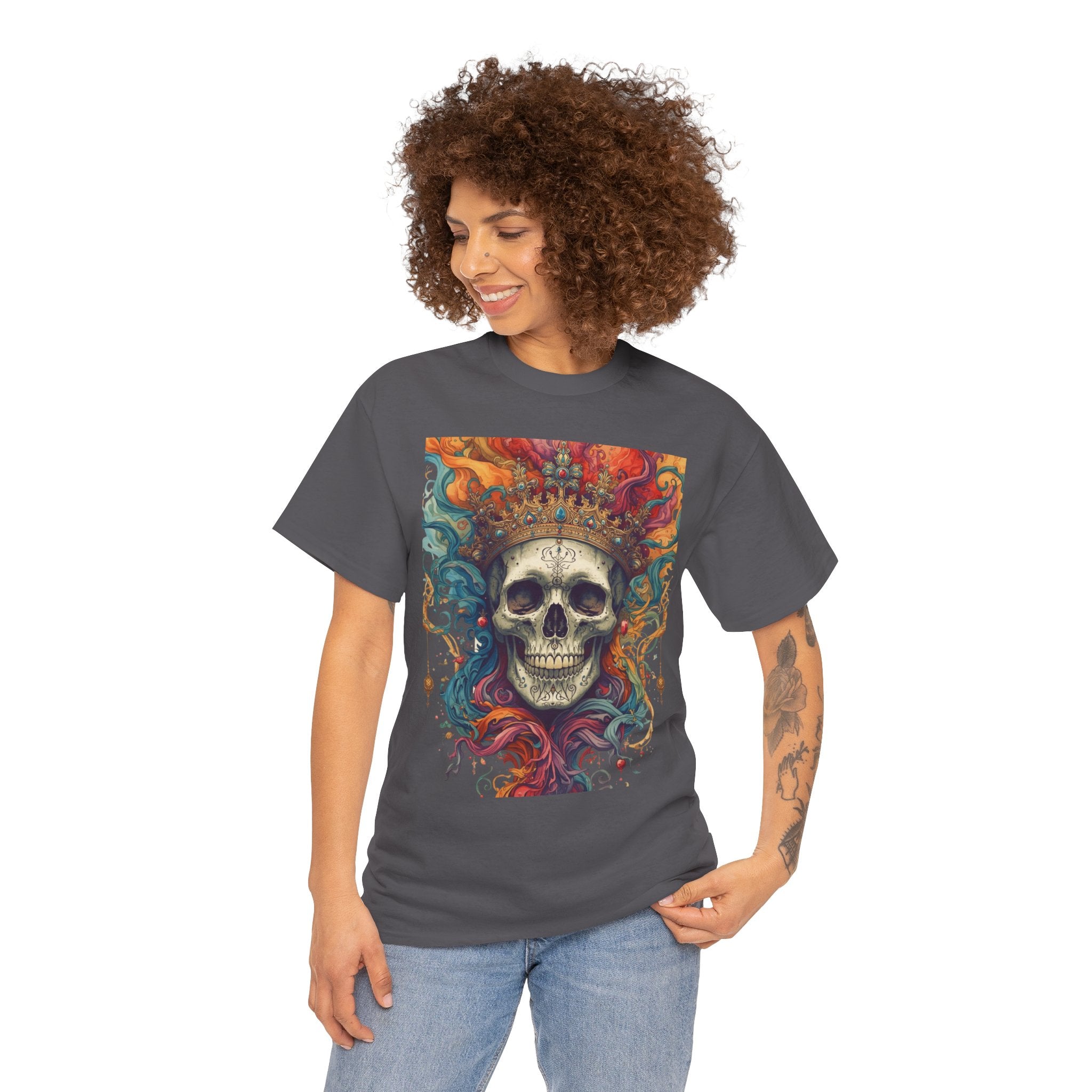 Skull King T-Shirt — Colorful Crowned Skull Graphic Tee for Rock, Gothic & Halloween