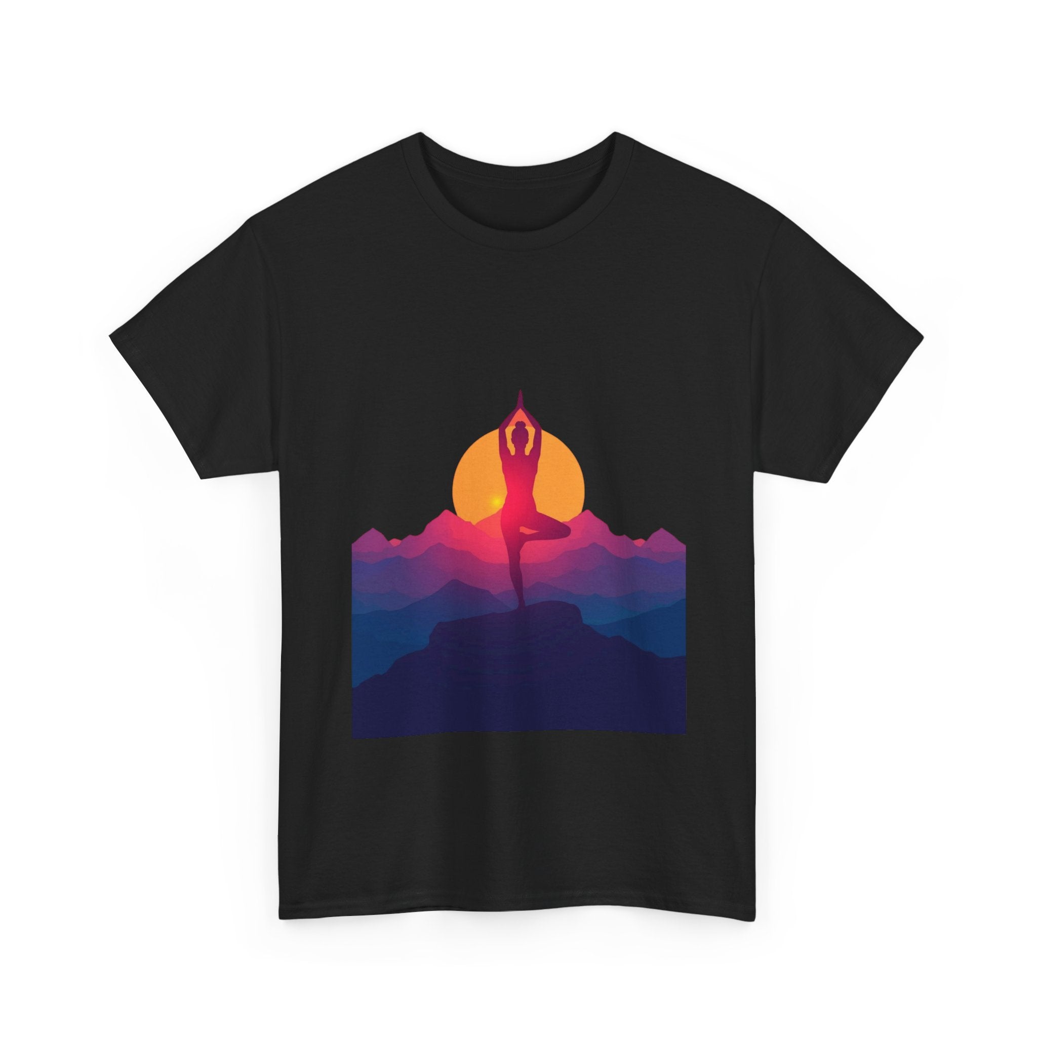 Yoga Sunset Tee — Mountain Sunrise Meditation Graphic T-Shirt
