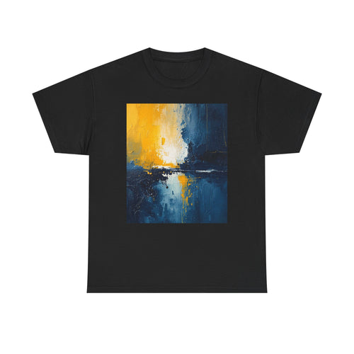 Abstract Sunrise Ocean T-Shirt — Blue & Yellow Modern Art Tee
